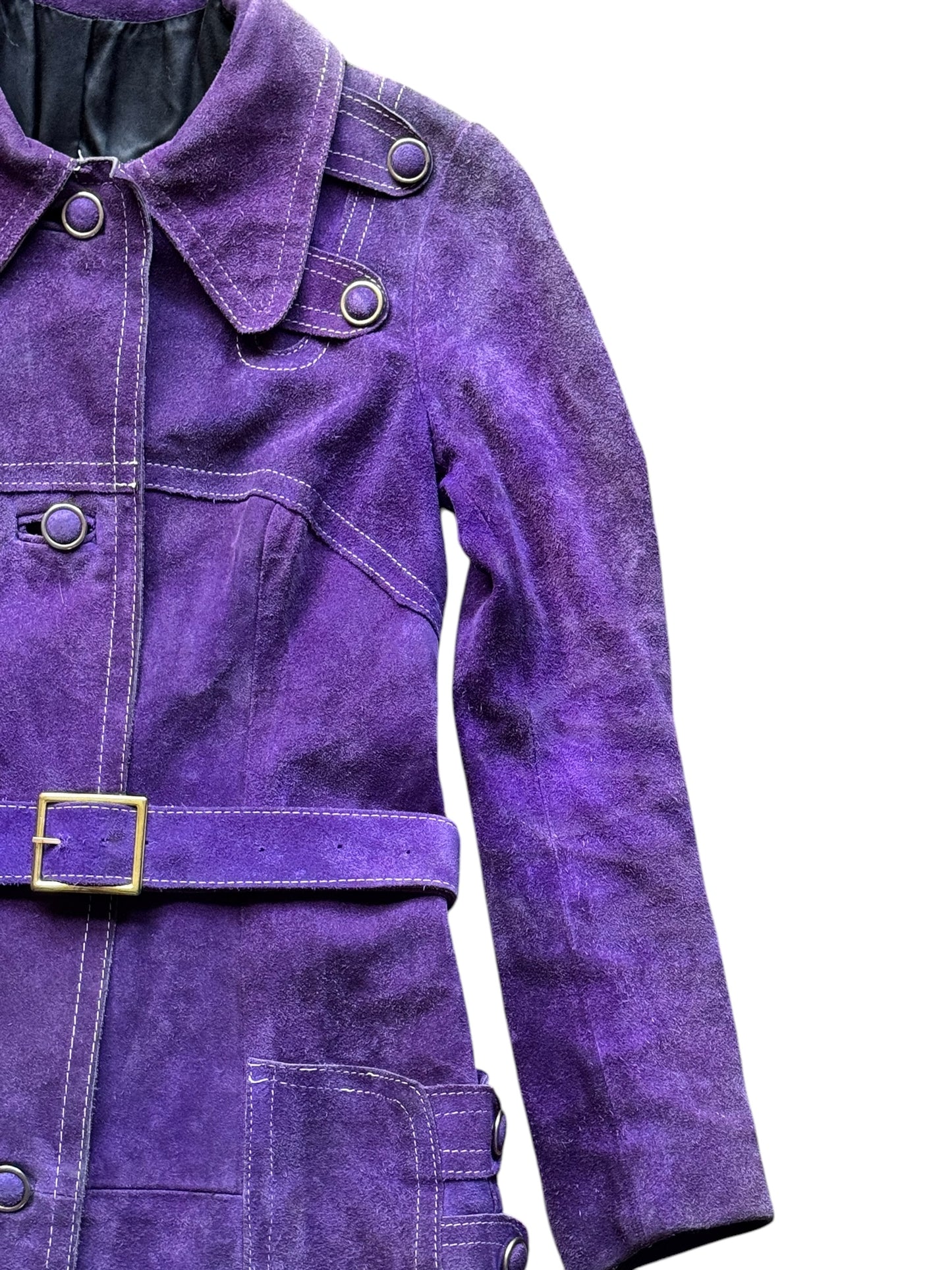 Top left view of 1960s Purple Suede Trench Coat S