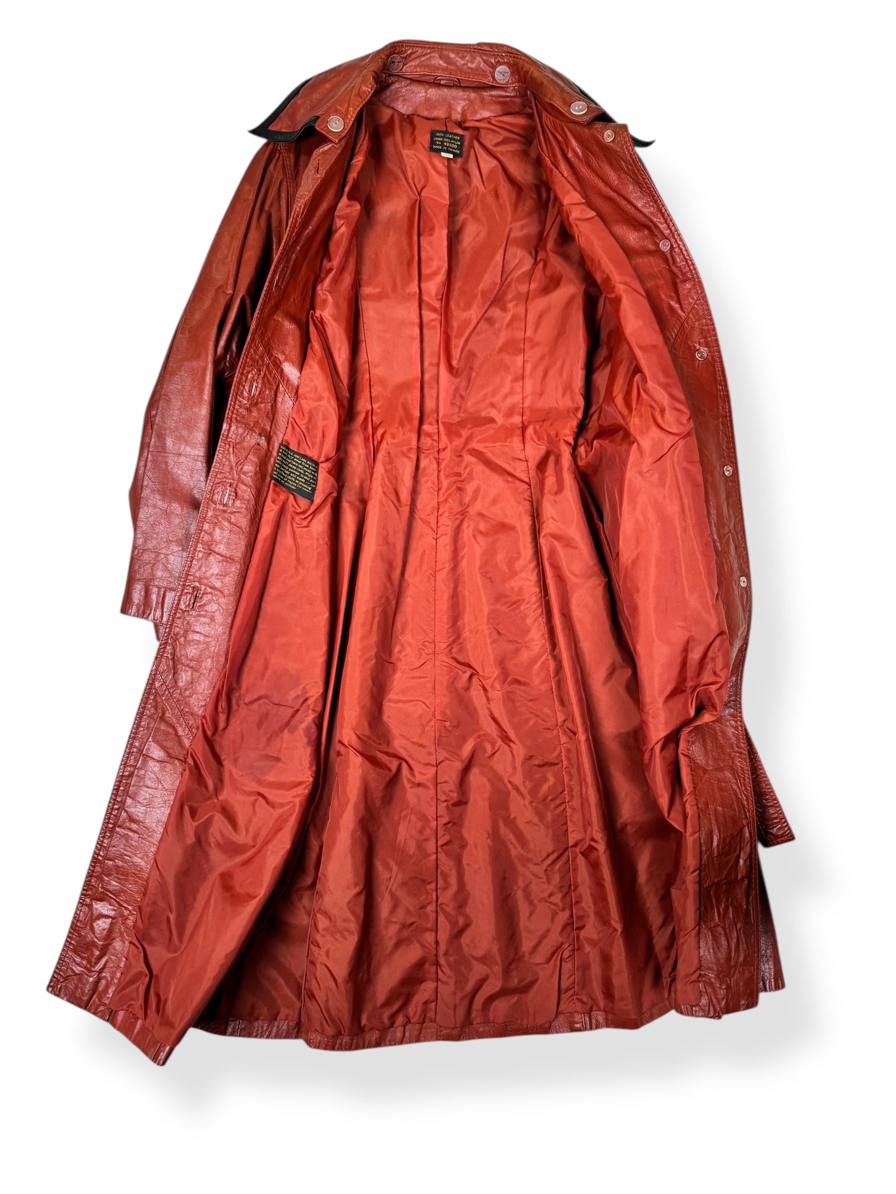 Open of 1970s Belted Leather Trench S-M