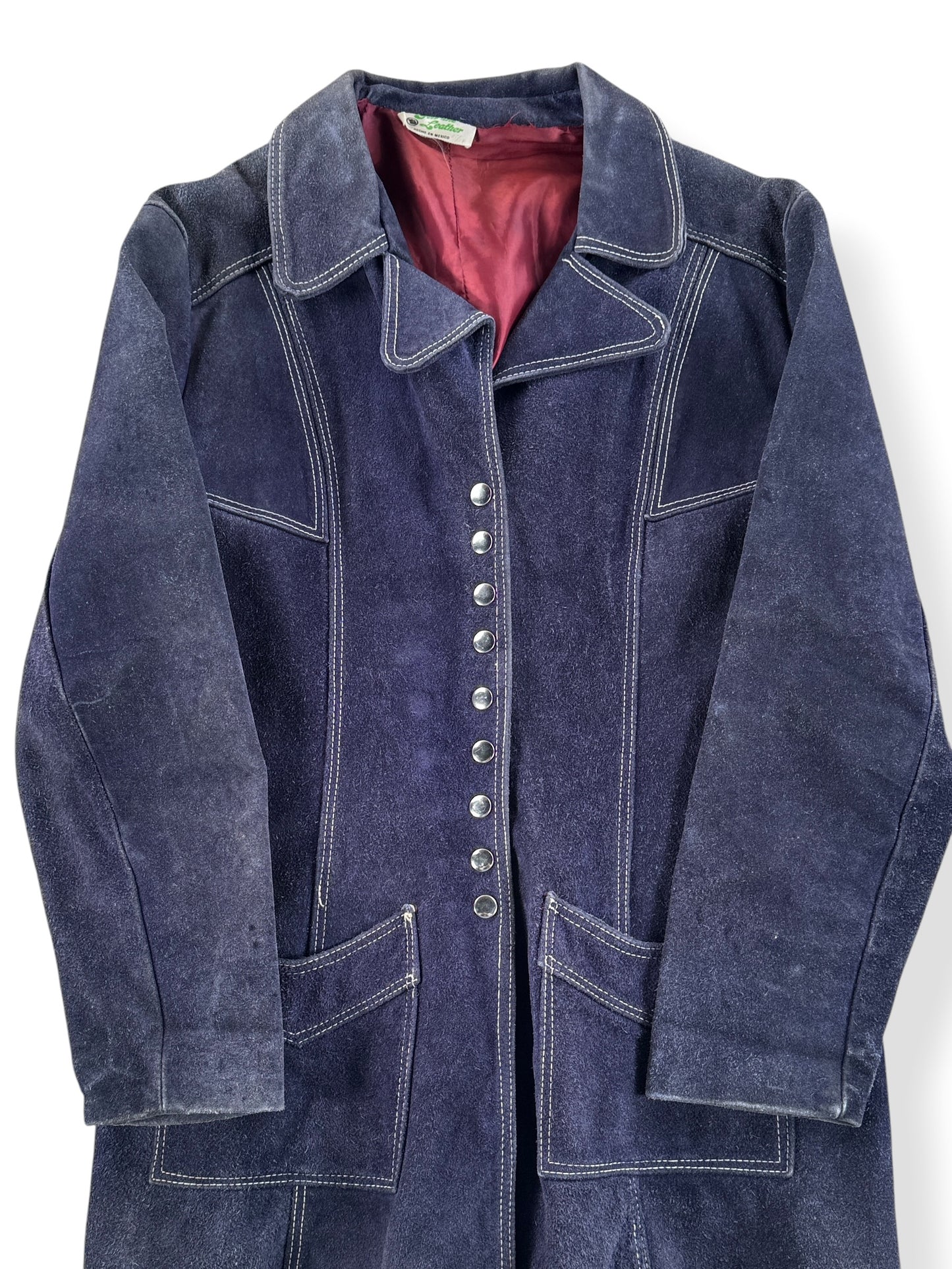 Front Close Up of Vintage Mexico Made Suede Jacket SZ S