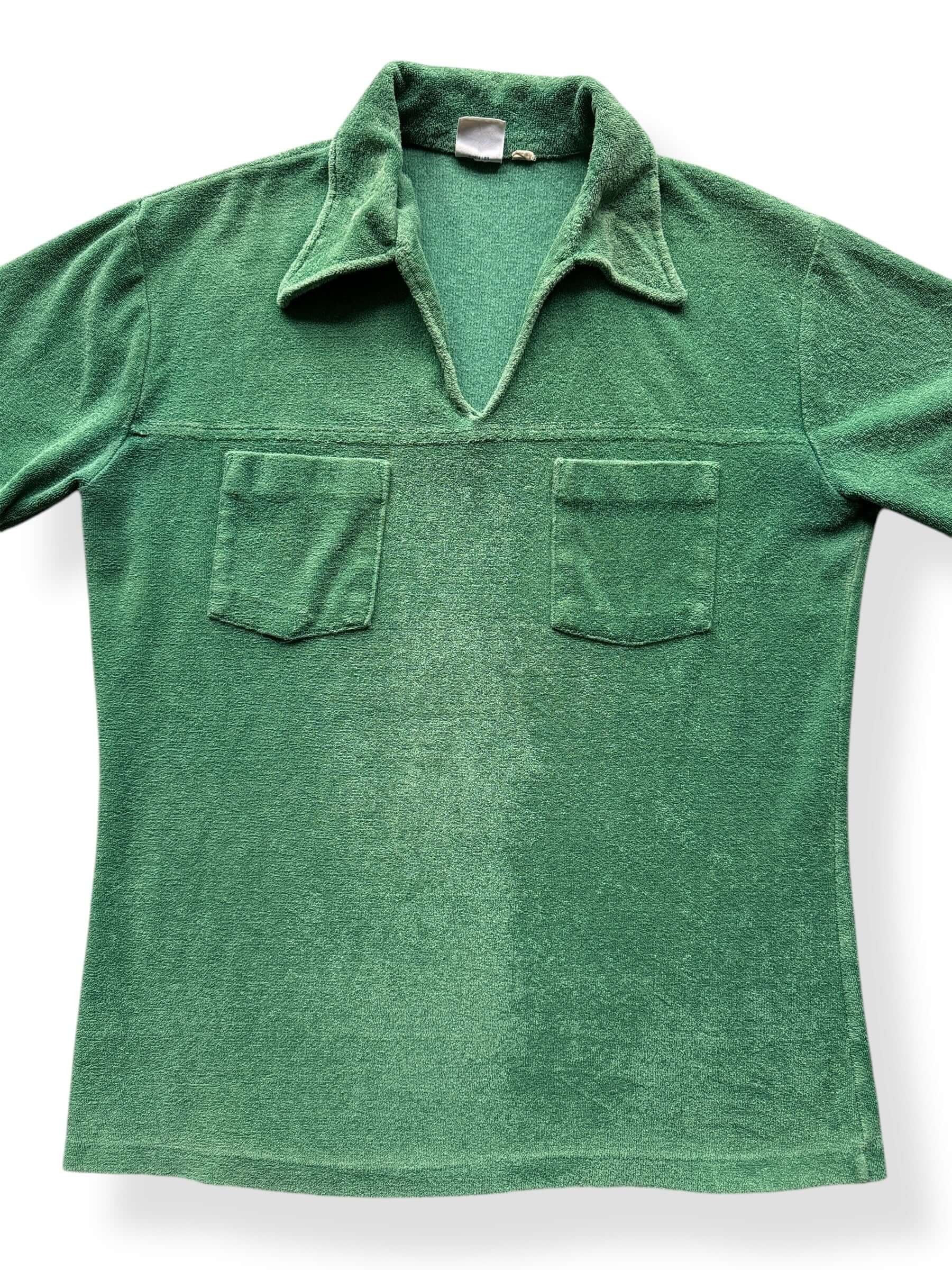 Front Close Up of Vintage Penney's Green Terrycloth Pullover SZ L