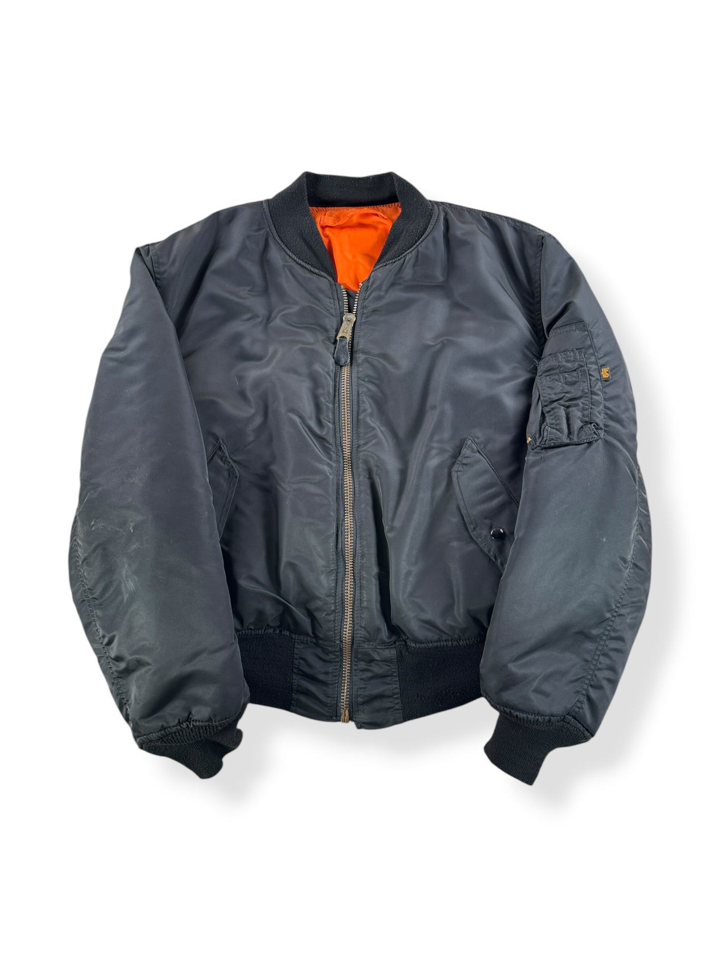 Front of Black Alpha Industries MA-1 Bomber Jacket SZ XL