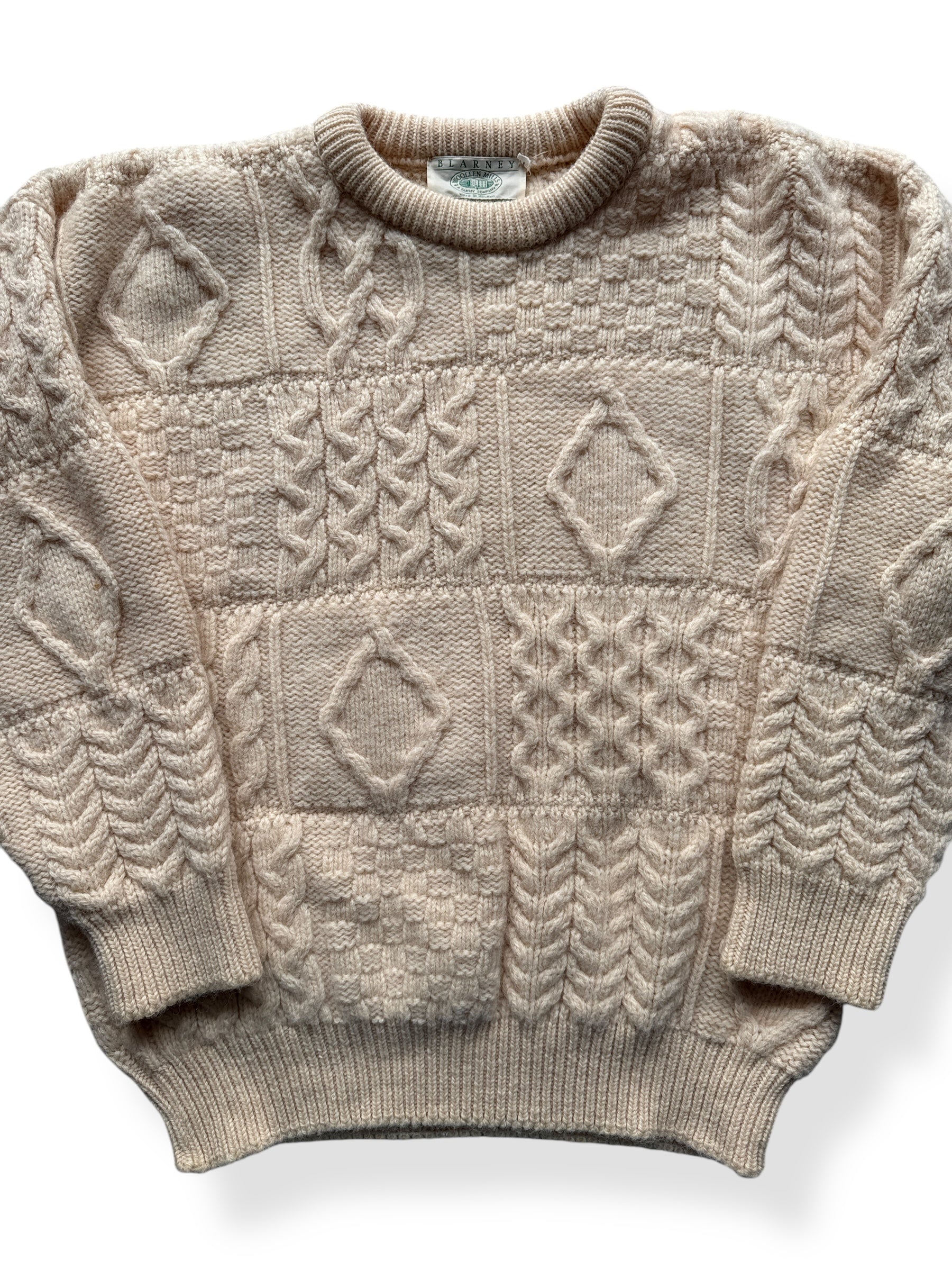 Front Close Up of Blarney Woolen Mills Fisherman Sweater SZ M