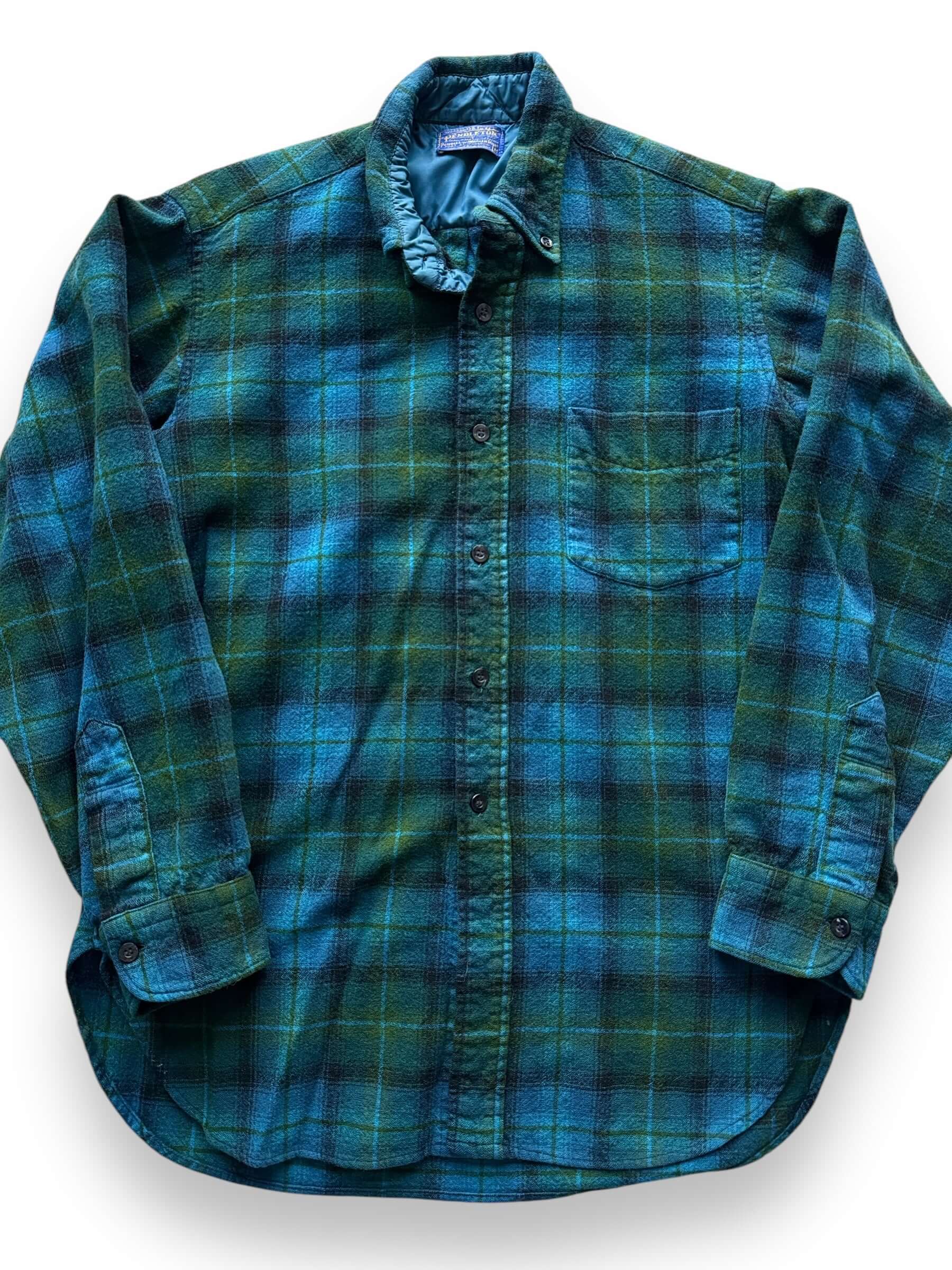 front close up of Vintage Pendleton Blue/Green Flannel SZ M