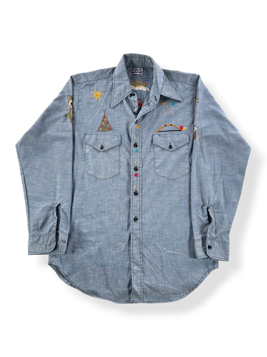 Front of Vintage Big Smith Embroidered Chambray Shirt SZ L