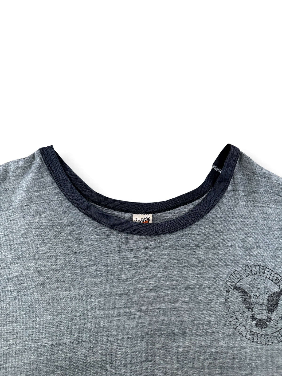 Collar on Vintage All American Drinking Team Ringer Tee SZ XL