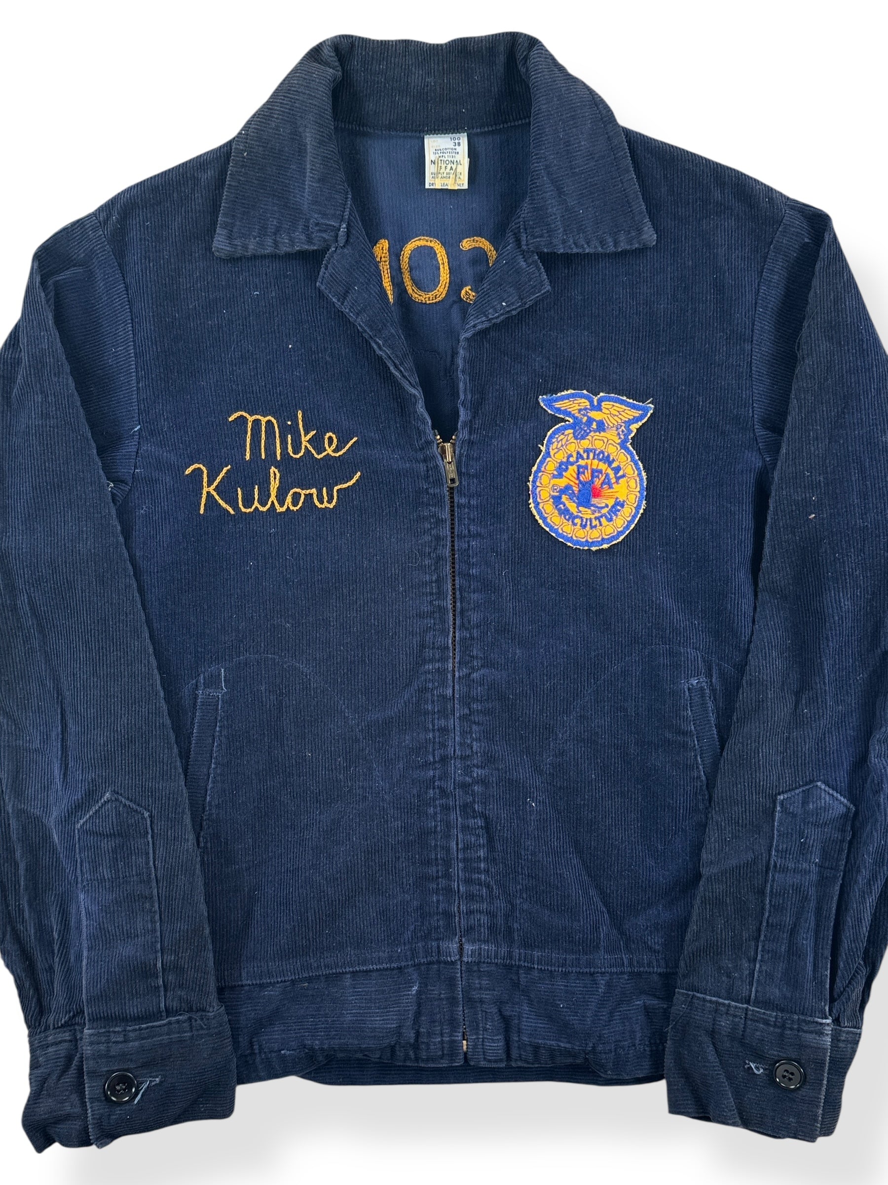 Front Close Up of Vintage Elkhart Lake Wisconsin FFA Jacket SZ 38