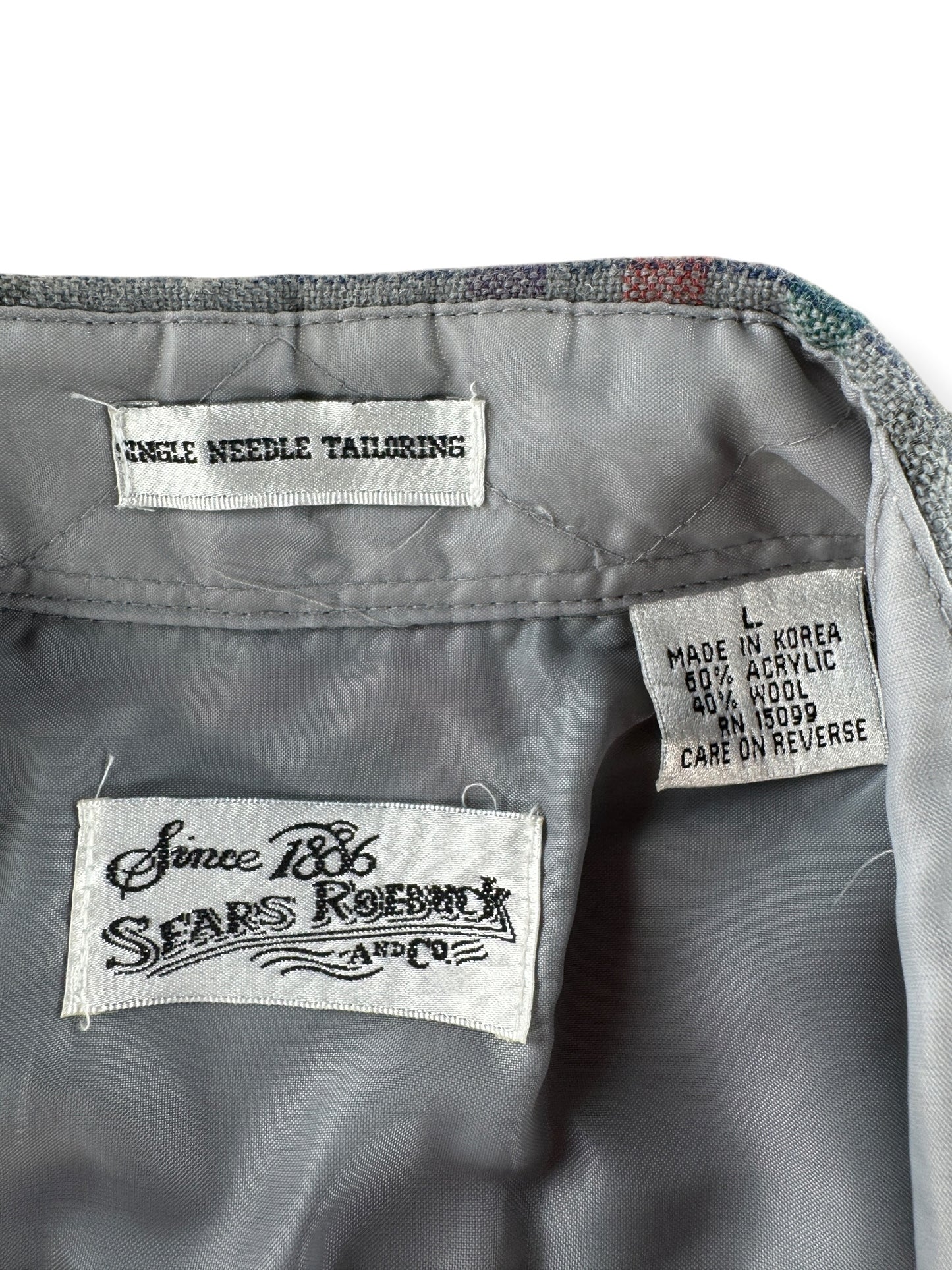 Tag on Vintage Sears Wool/Acrylic Blend Flannel SZ L