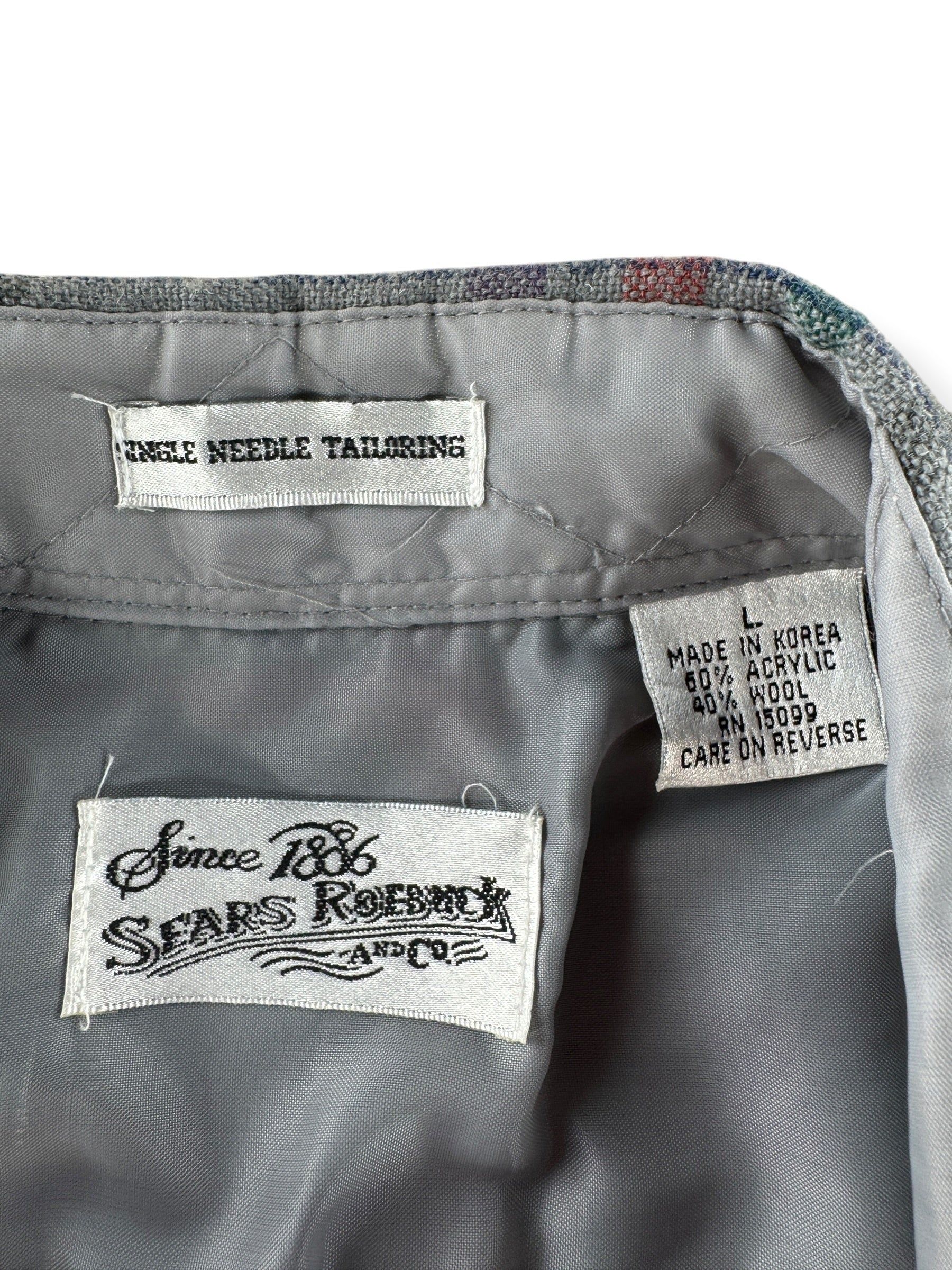 Tag on Vintage Sears Wool/Acrylic Blend Flannel SZ L