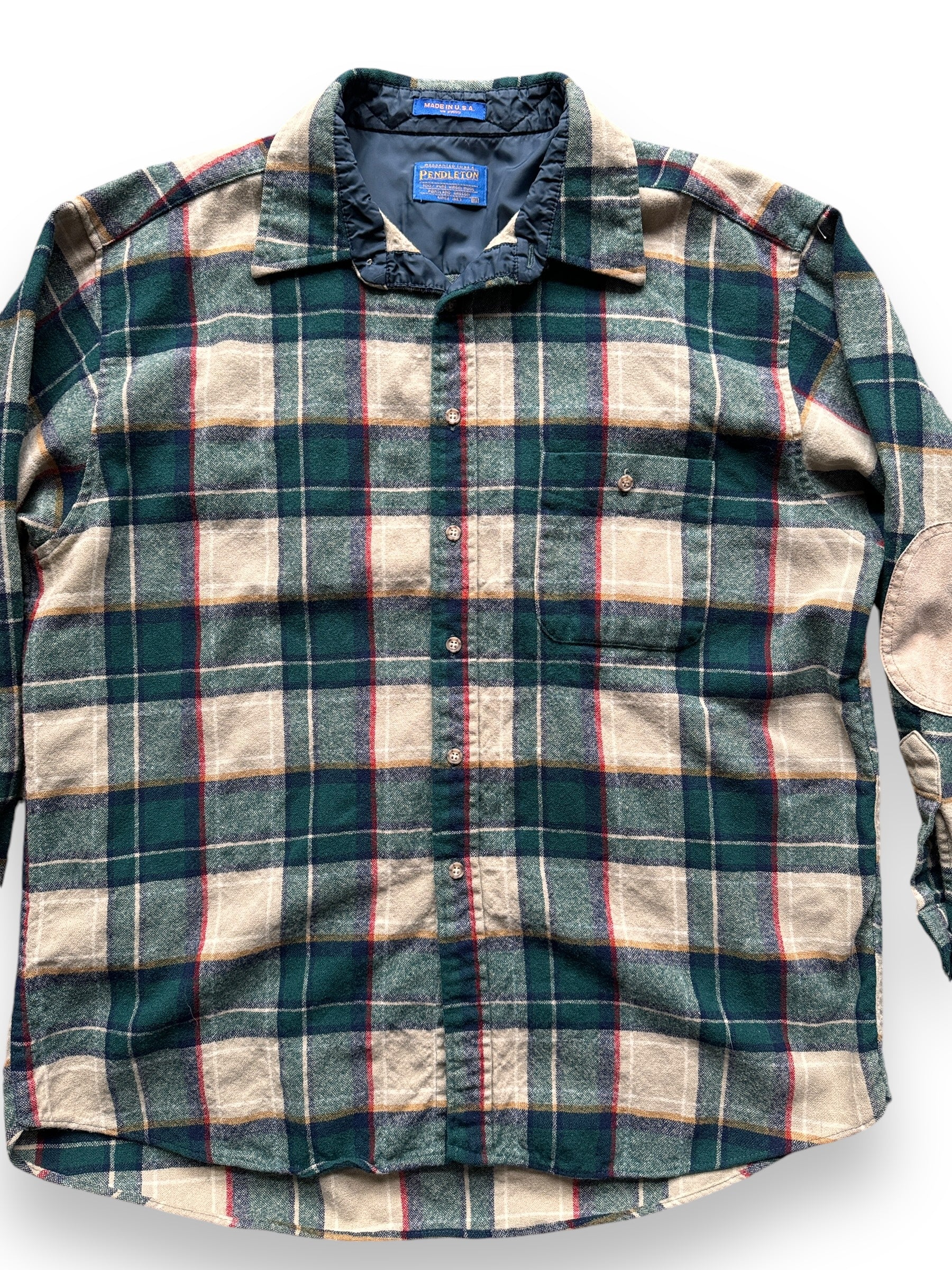 front close up of Vintage Pendleton Green/Cream Wool Flannel SZ XL