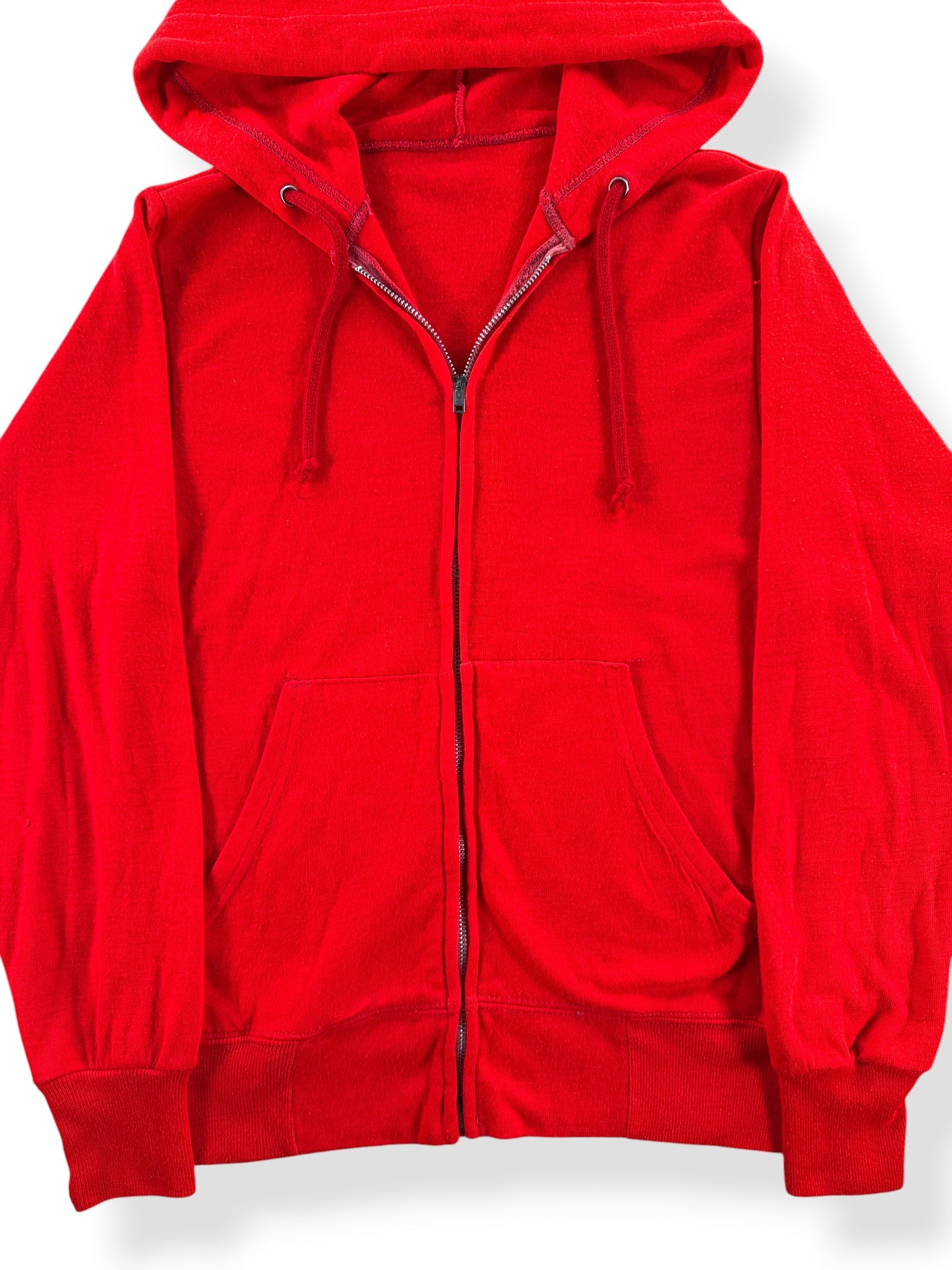 Front Close Up of Vintage Red Zip Up Hoodie SZ XS