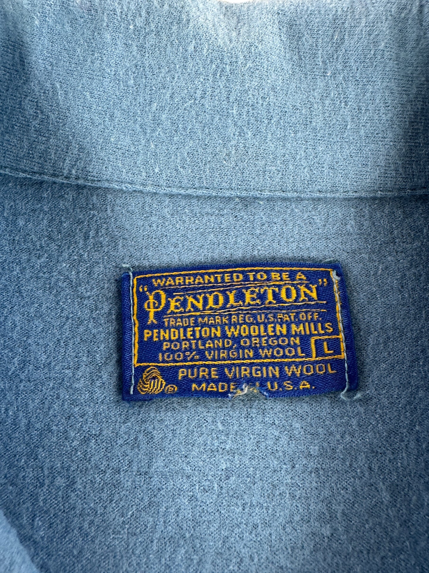 Tag on Vintage Light Blue Pendleton Soft Wool Shirt SZ L