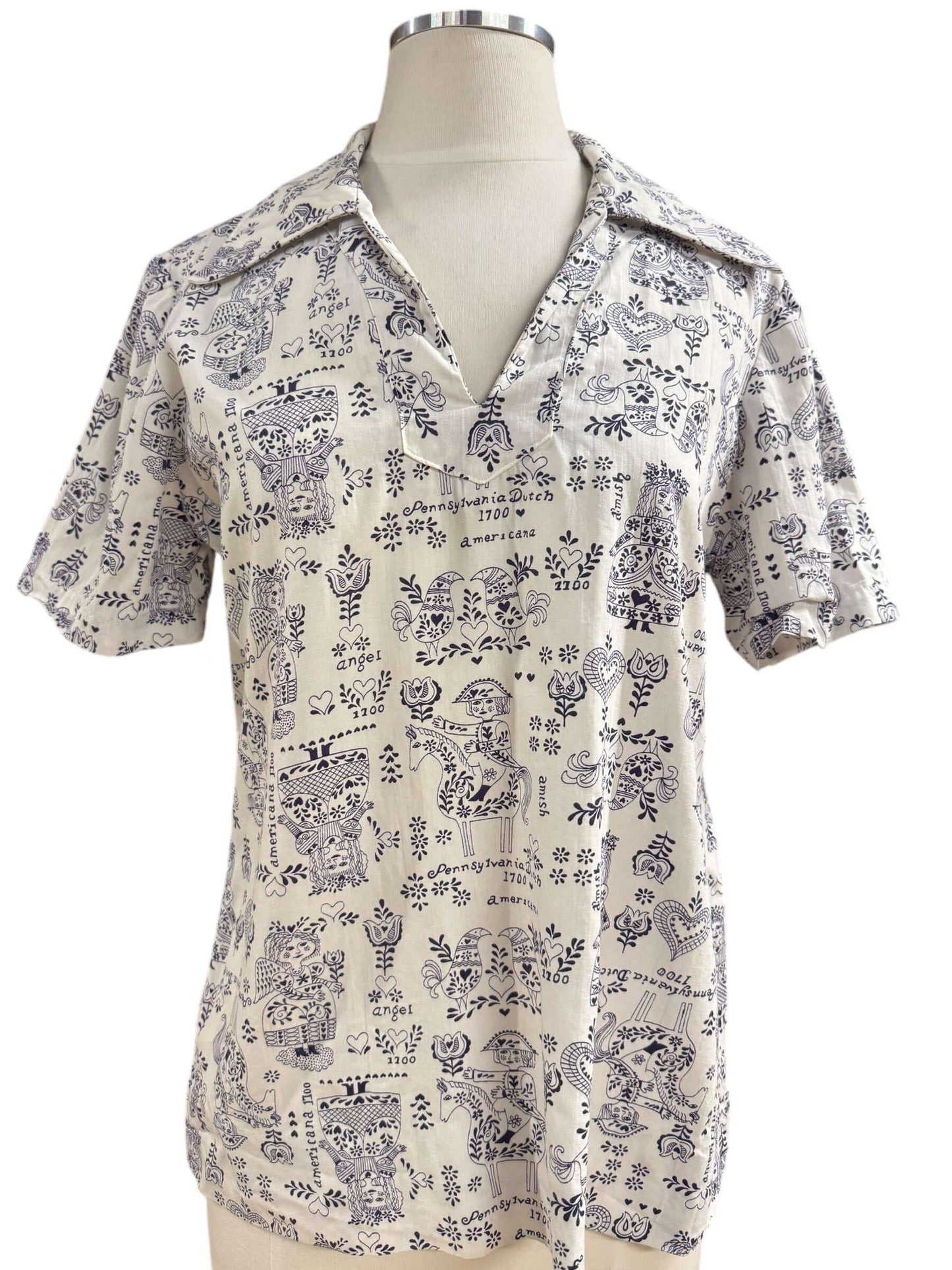 Front view of 1960s Pennsylvania Dutch Novelty Shirt L