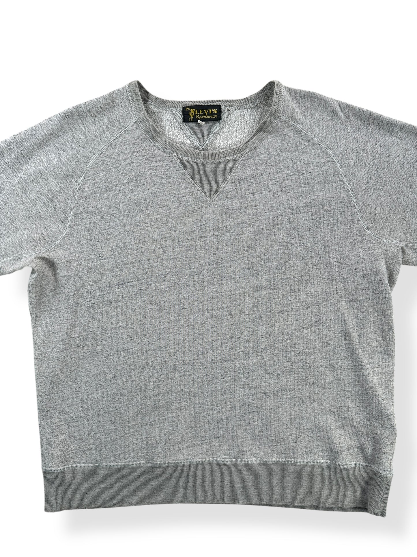 Front Close Up of Modern LVC Double V Cutoff Sweatshirt Repro SZ M