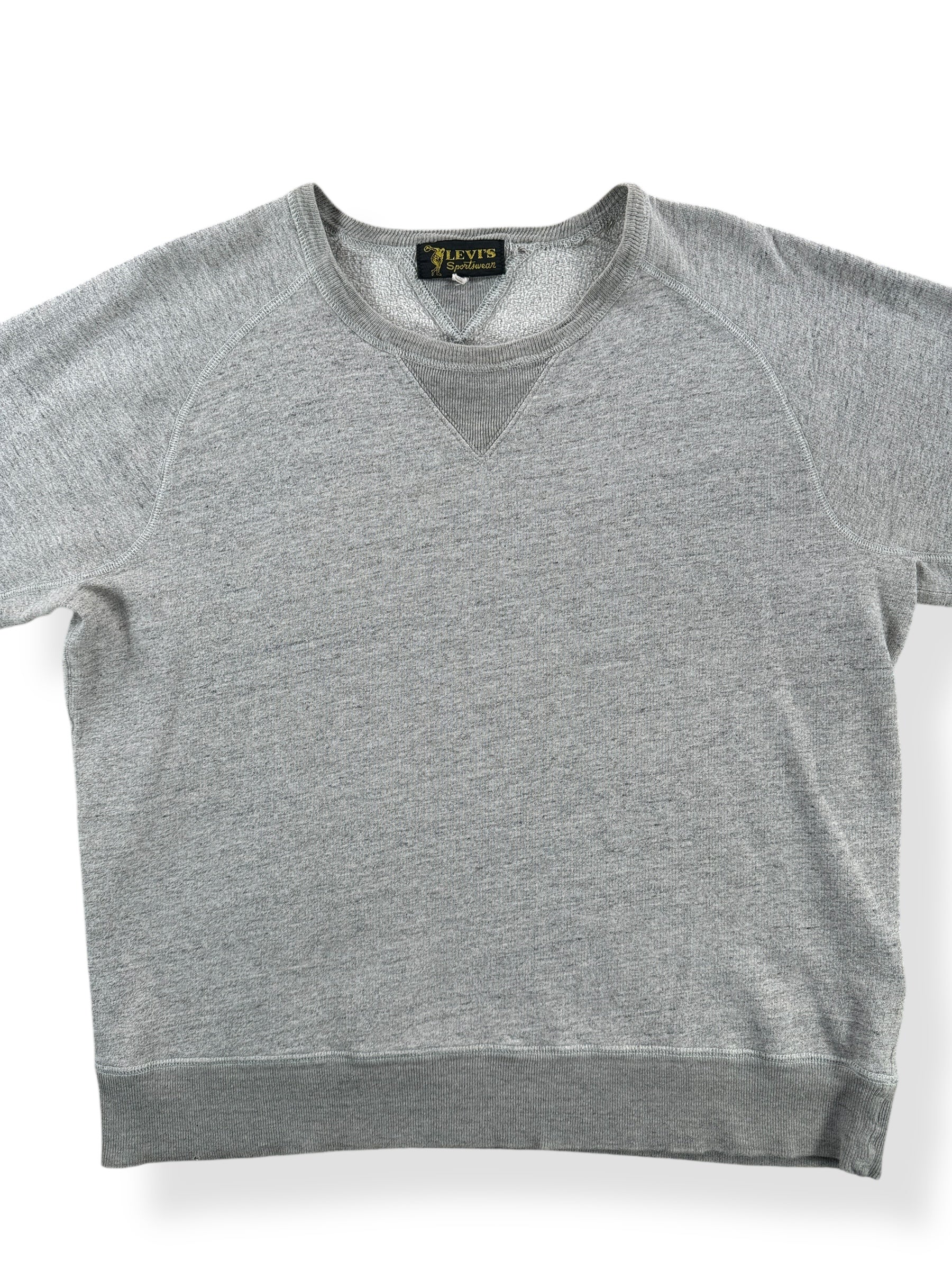 Front Close Up of Modern LVC Double V Cutoff Sweatshirt Repro SZ M