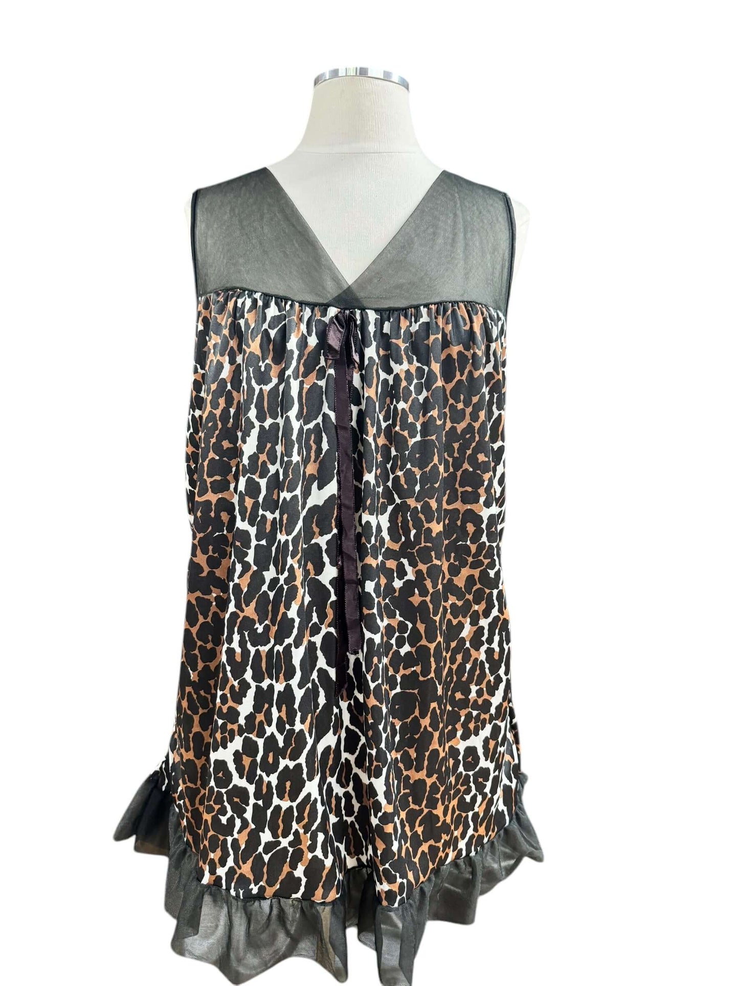 Front view of 1960s Leopard Print Babydoll Nighty L