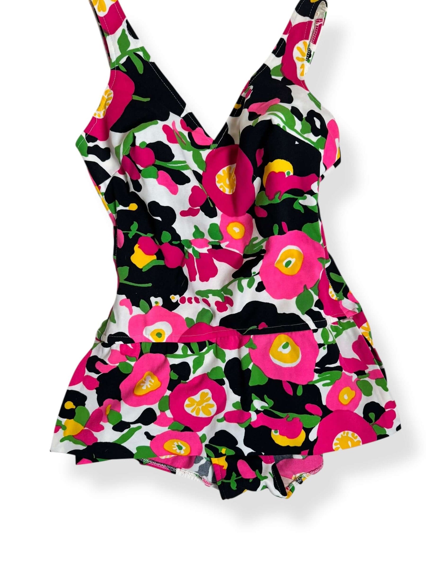 Front of 1960s Vibrant Floral Roxanne Bathing Suit S-L