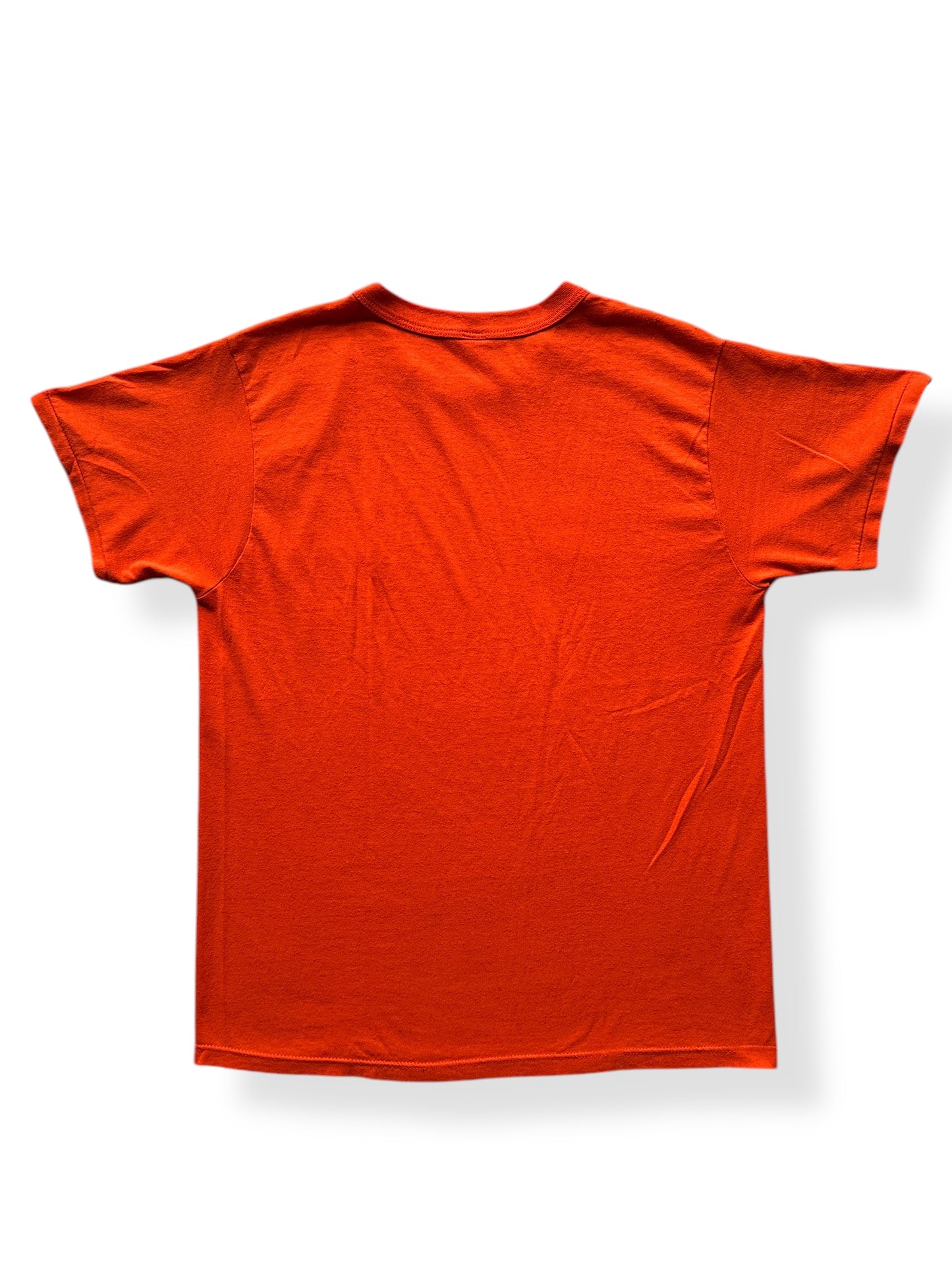 Back of Vintage Champion Blue Bar Orange Blank Tee SZ XL