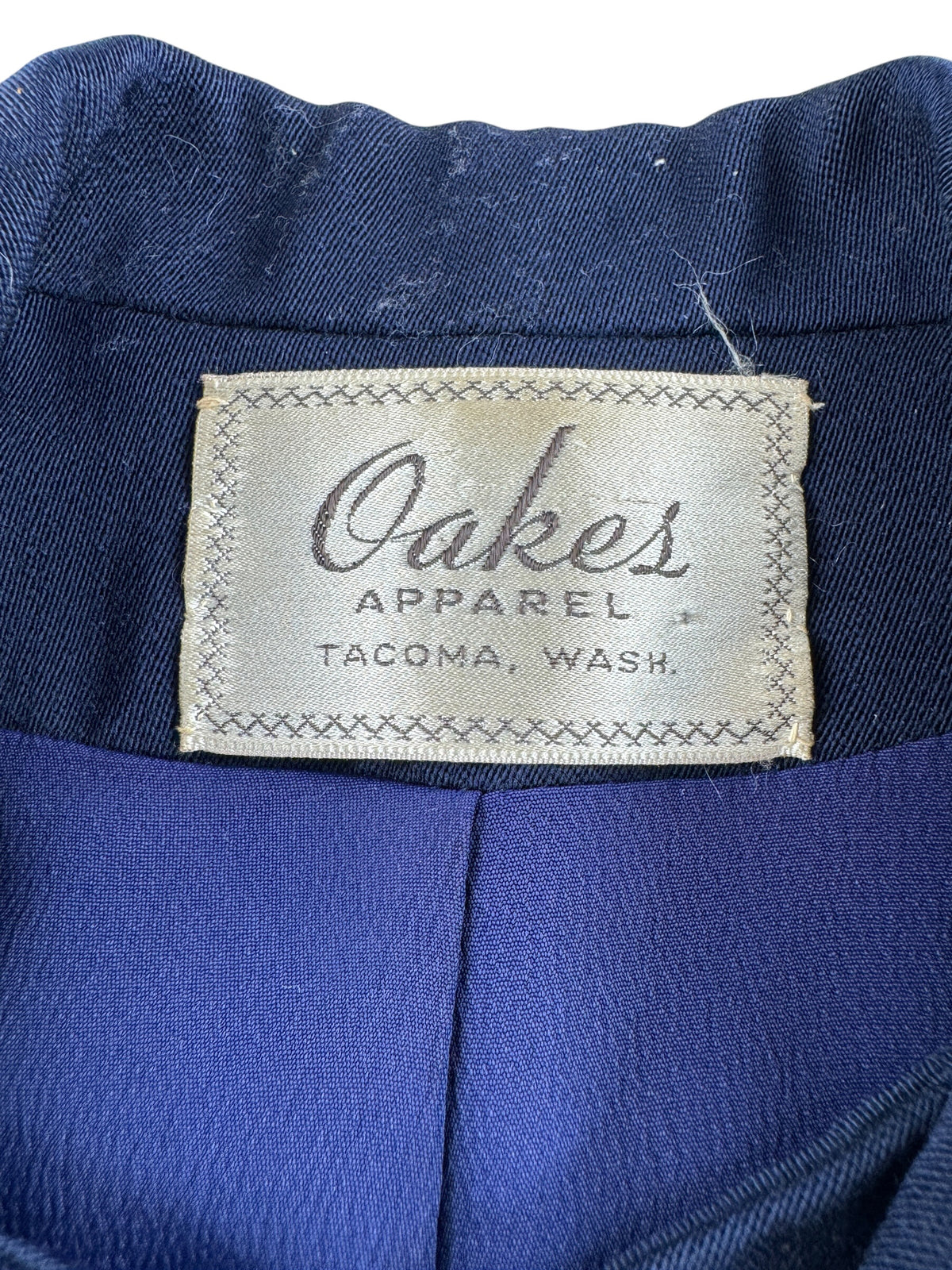 Label on Vintage 40s Navy Wool Blazer SZ S - AS IS