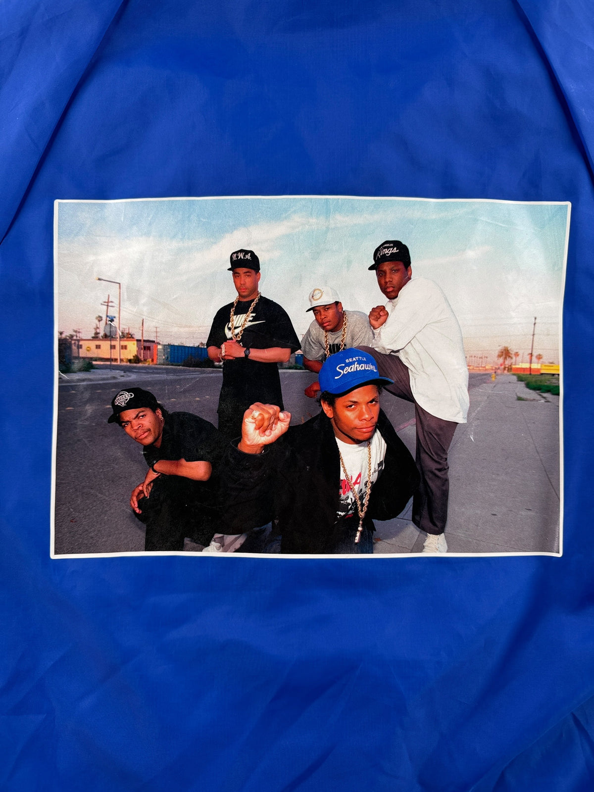 NWA photo on back of Vintage 80s/90s N.W.A. Heatpressed Windbreaker SZ S