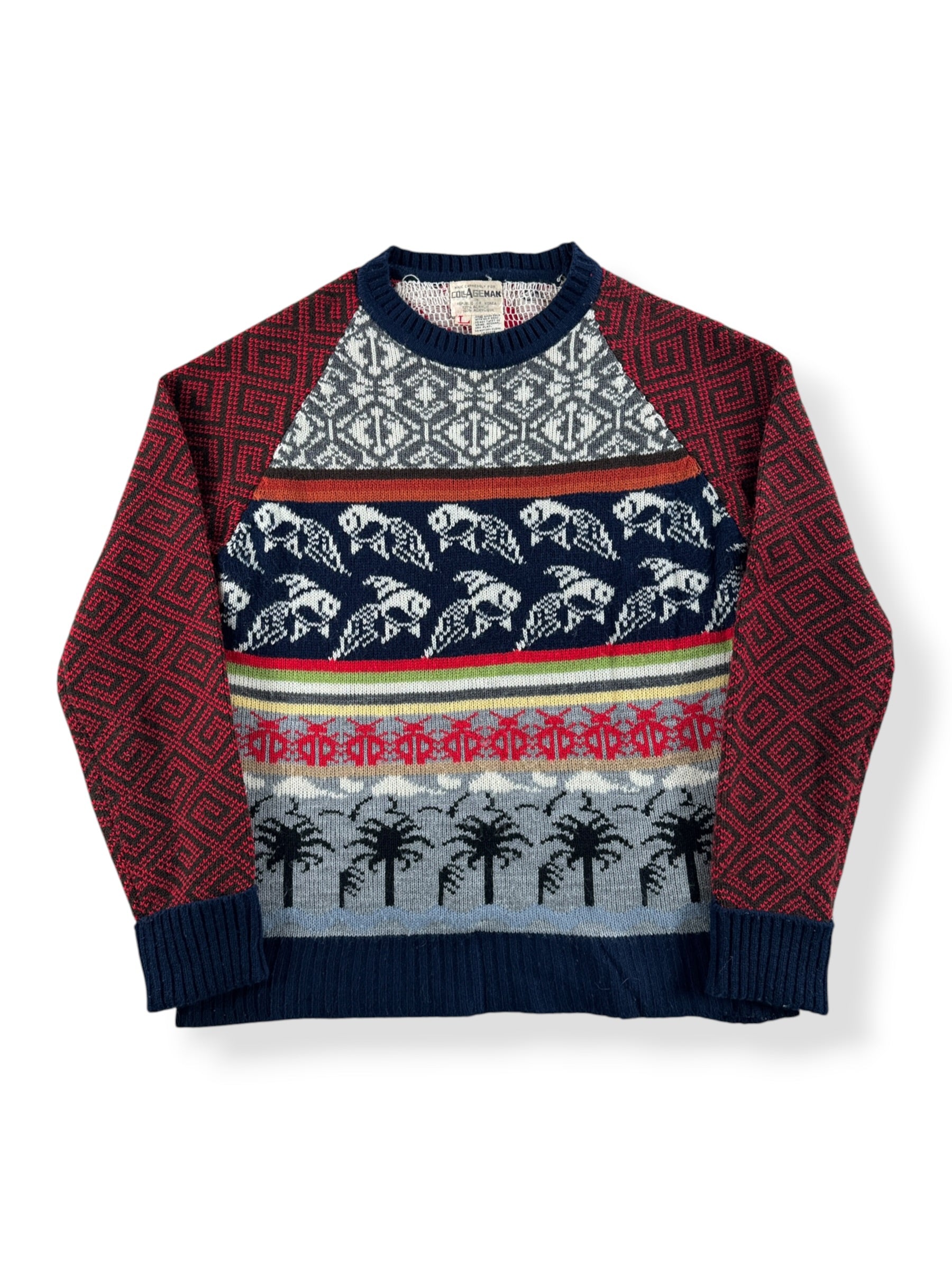 Front of Vintage Collageman Novelty Sweater SZ L
