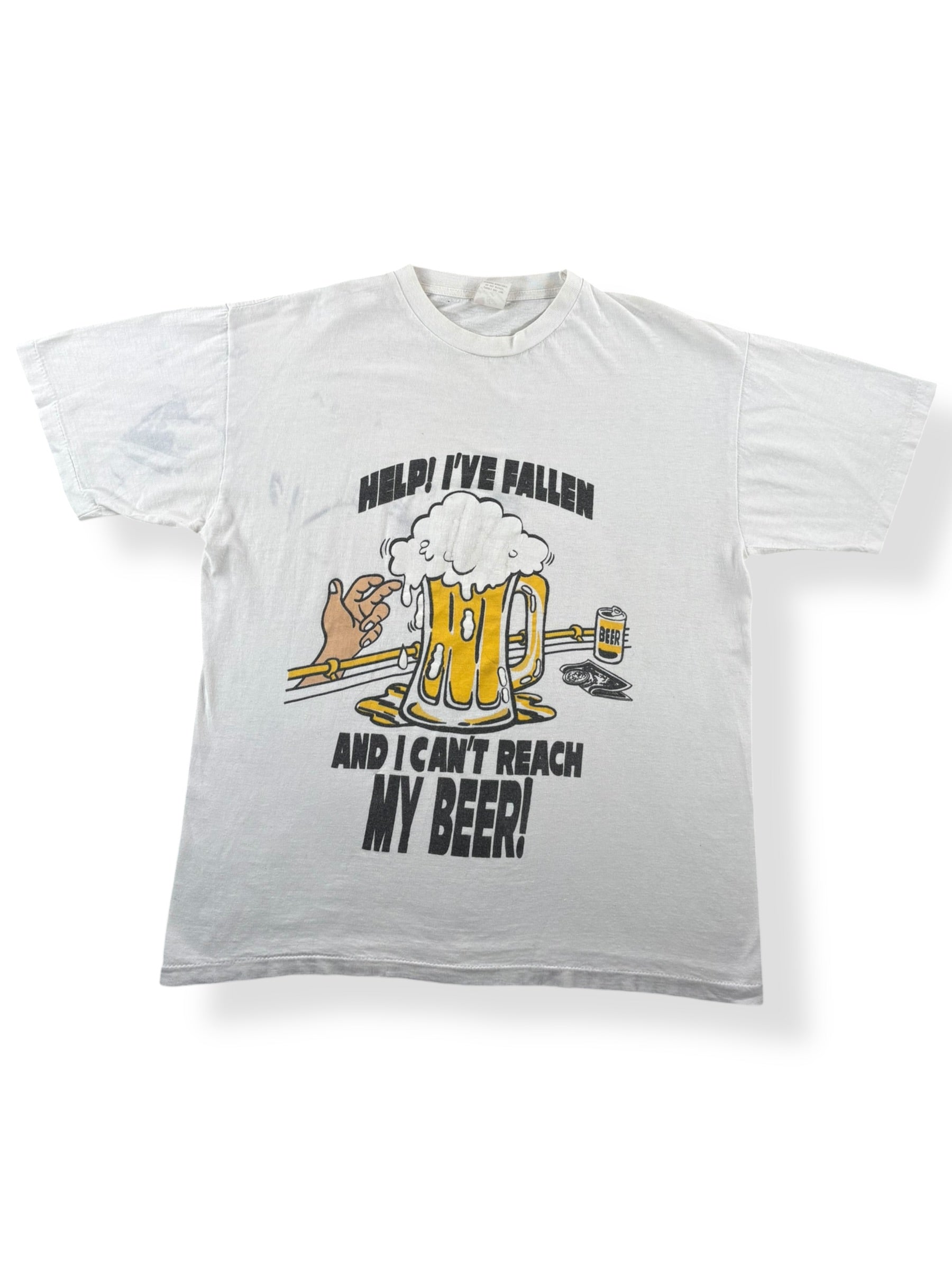Front of Vintage Help I've Fallen Beer Tee SZ XL (Fits L)