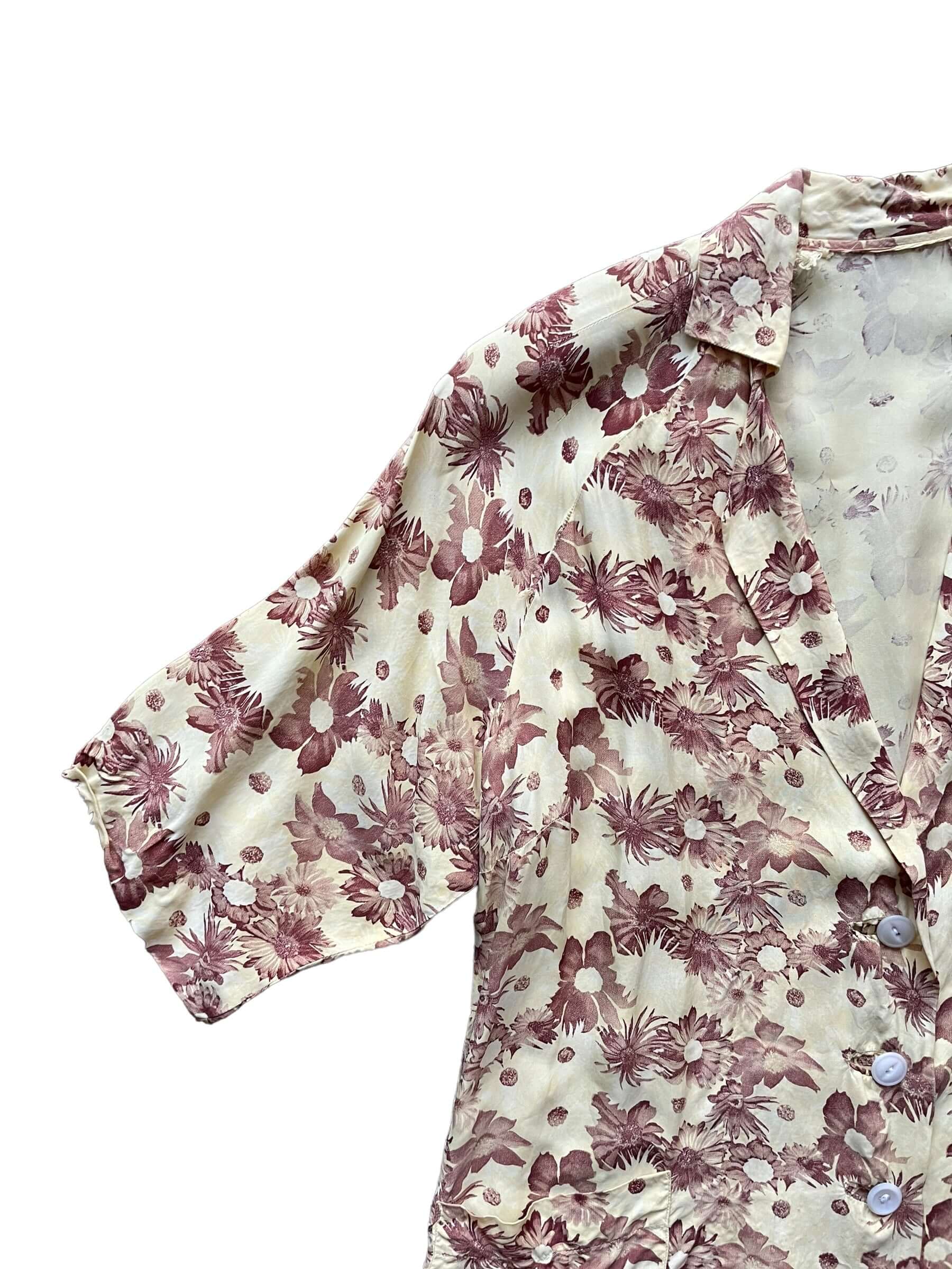 Front right shoulder view of 1940s Rayon Floral PJ Top L-XL