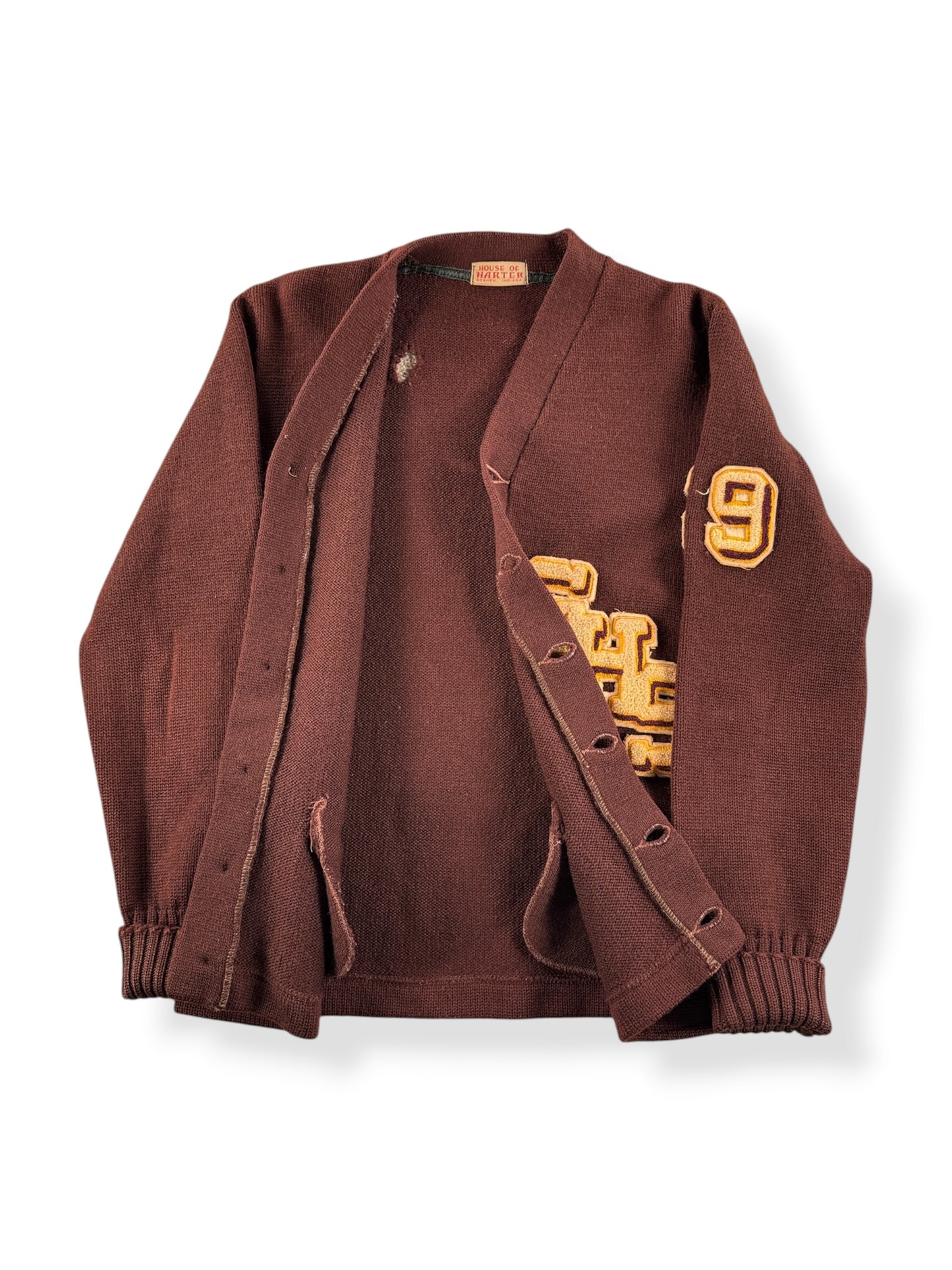 Inside of Vintage Brown Letterman GHS Cardigan SZ XS - AS IS