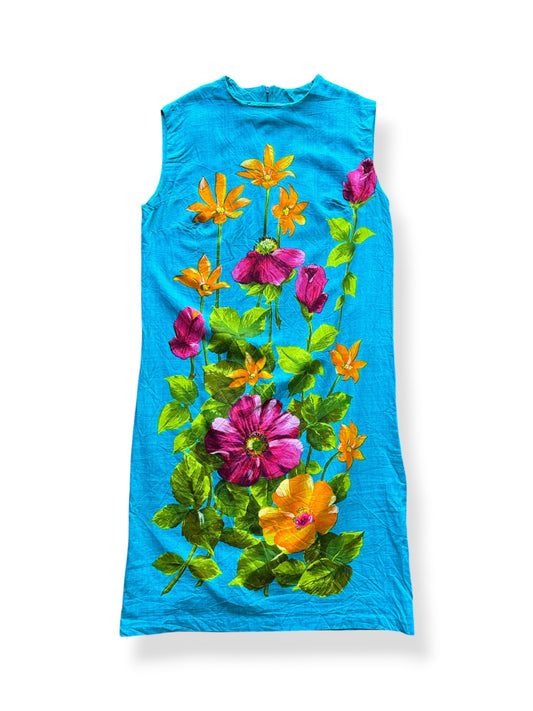 Front of Vintage 1960s Blue Floral Shift Dress M