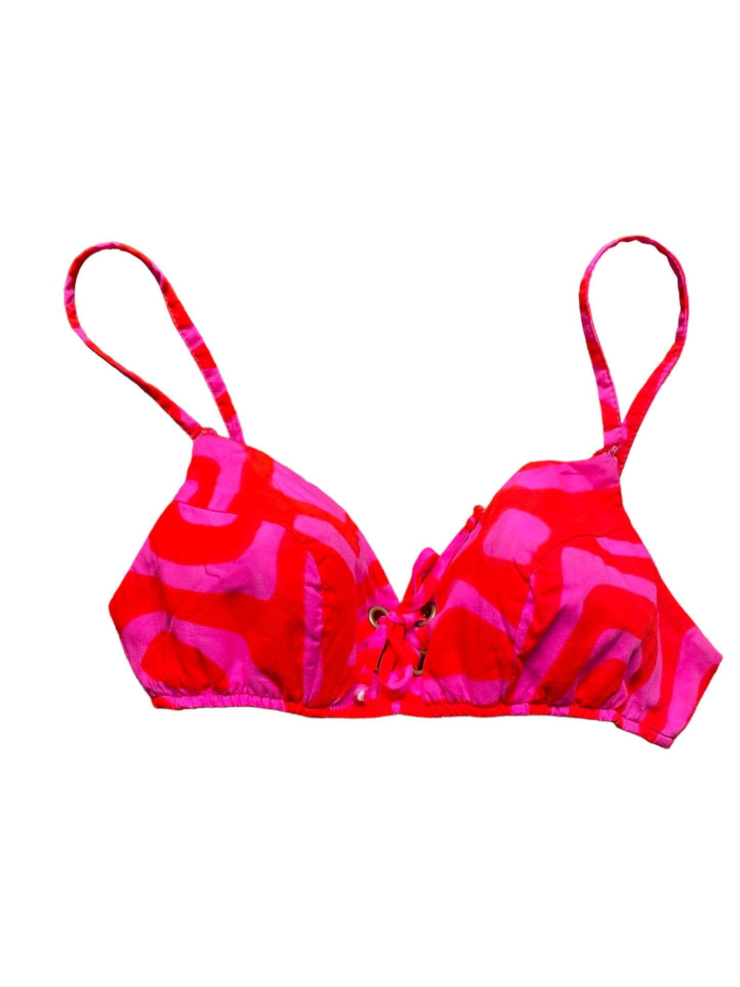 Front top view of 1960s Psychedelic Pink and Orange Bikini S-M
