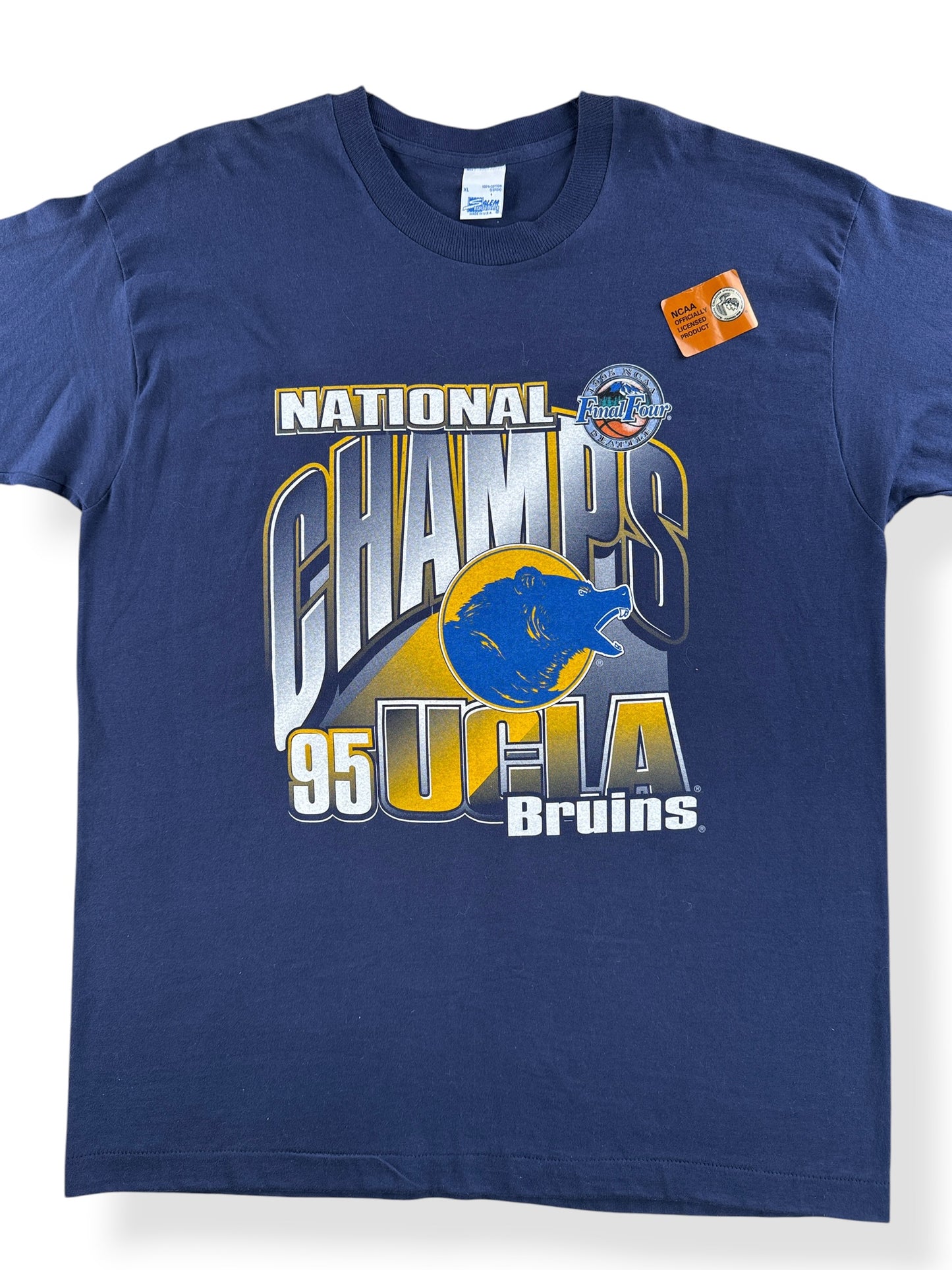 Front Close Up of Vintage NOS UCLA Bruins National Champs '95 Tee SZ XL