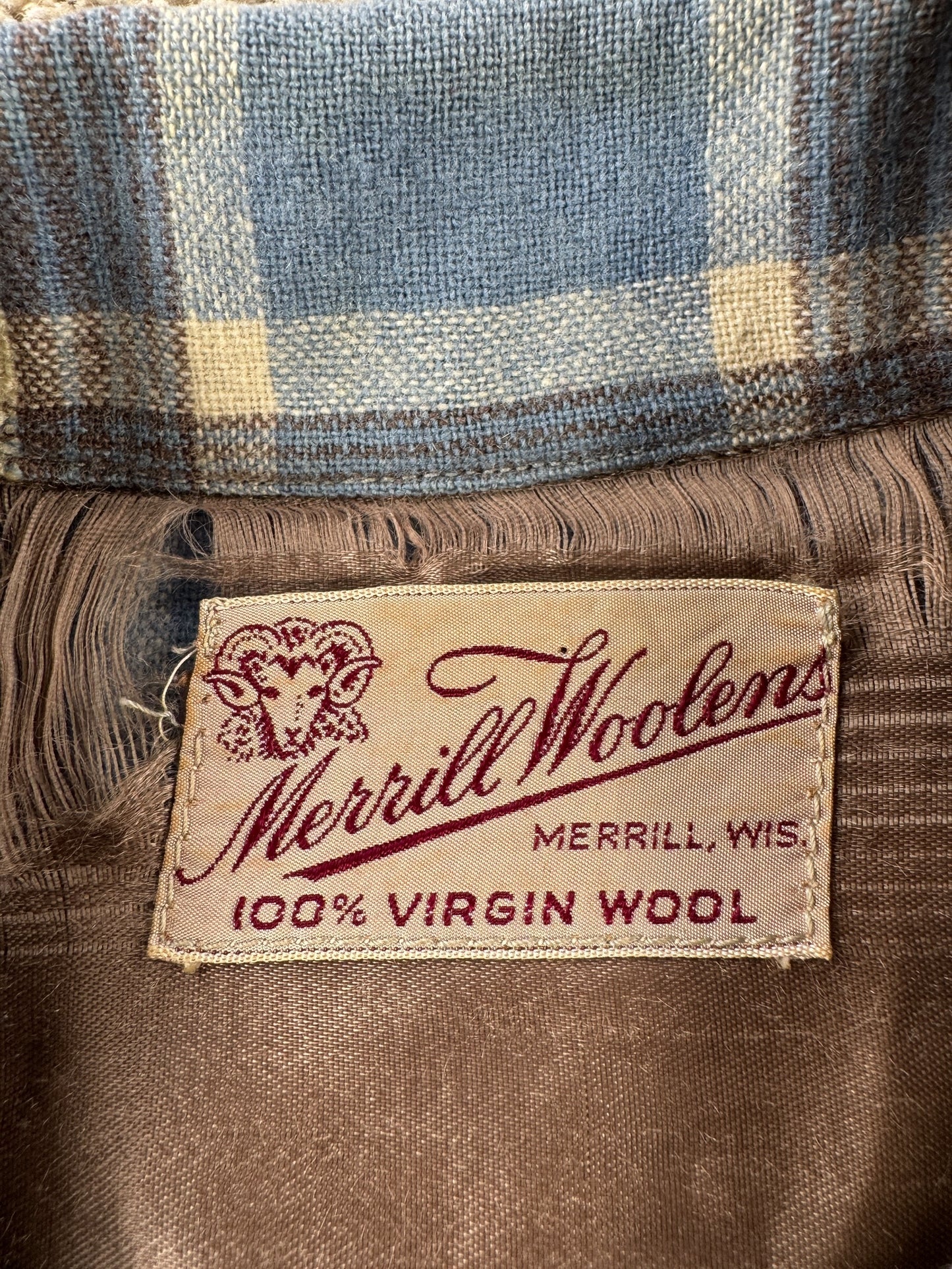 Tag of Vintage 40s Merrill Woolen Mills 49er Jacket SZ M