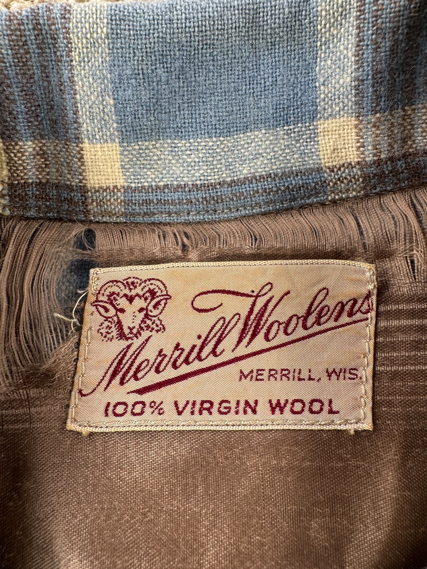 Tag of Vintage 40s Merrill Woolen Mills 49er Jacket SZ M