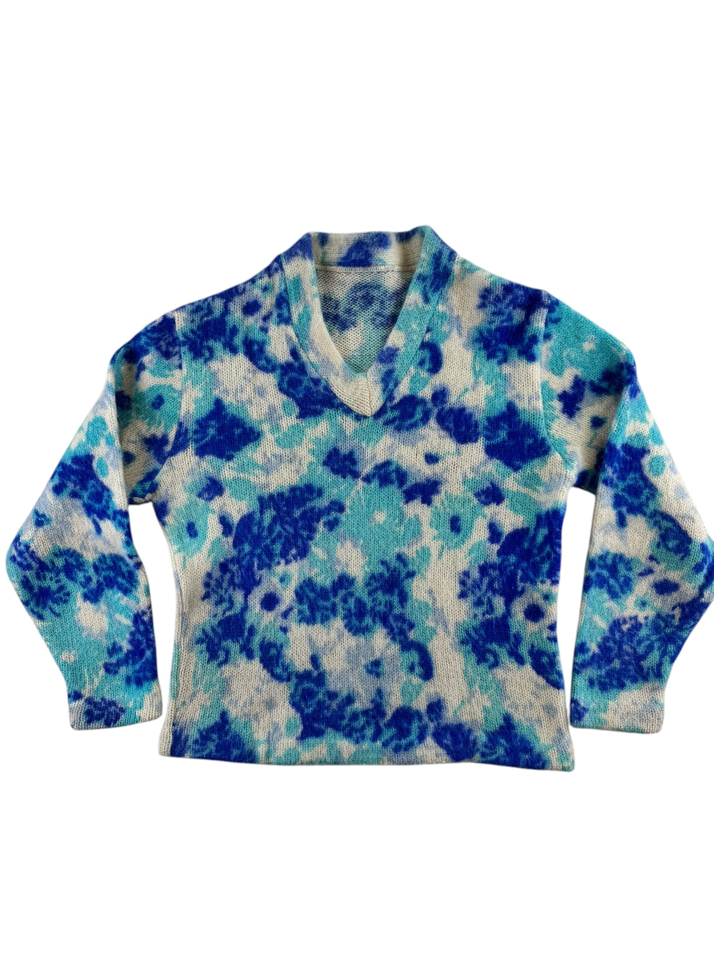 Front view of 1960s Wool Floral V-Neck Sweater M