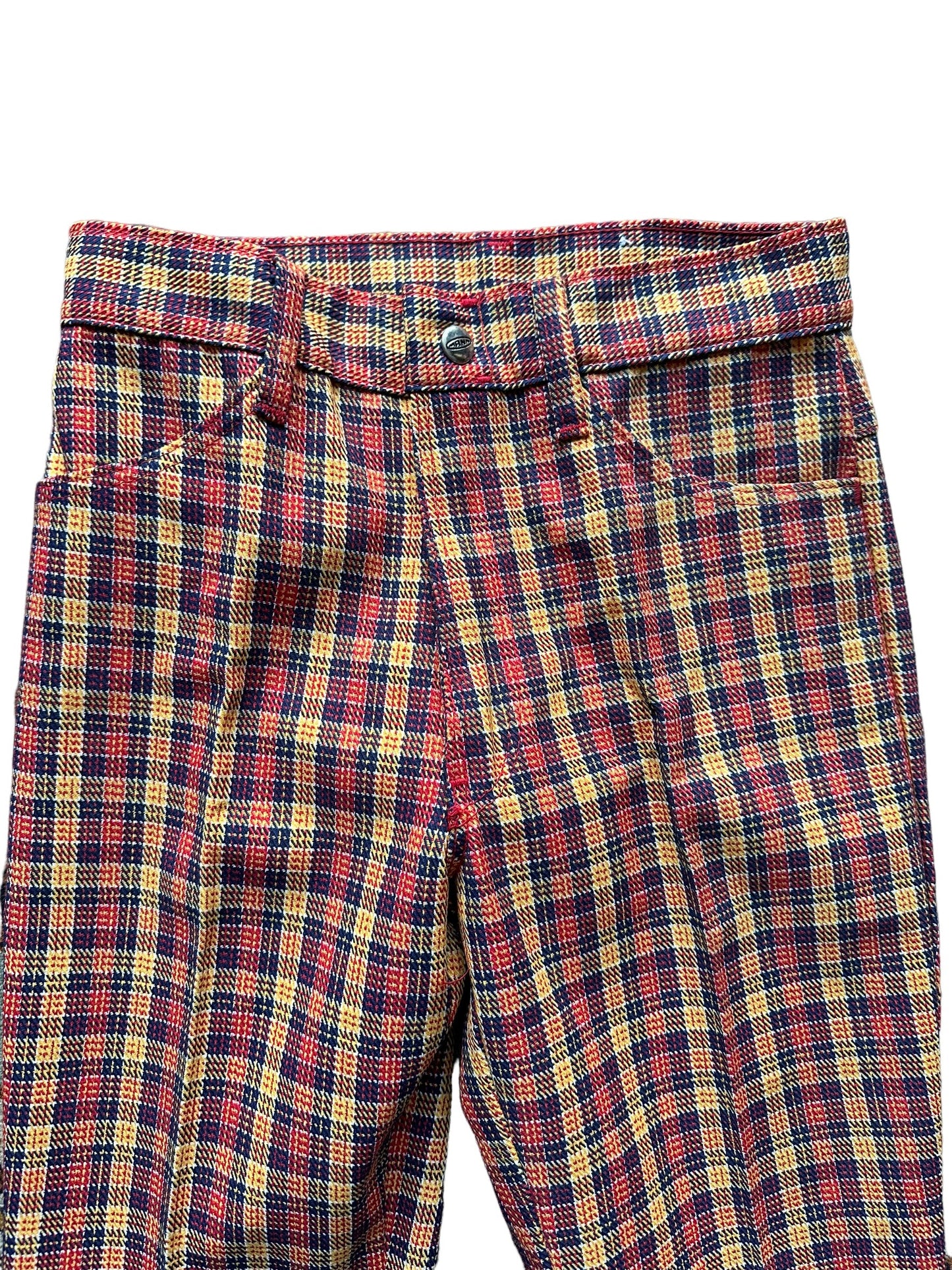 Front waist view of Vintage Deadstock Plaid Mann Pants 26x28 | Vintage Deadstock Trousers | Barn Owl Seattle Vintage