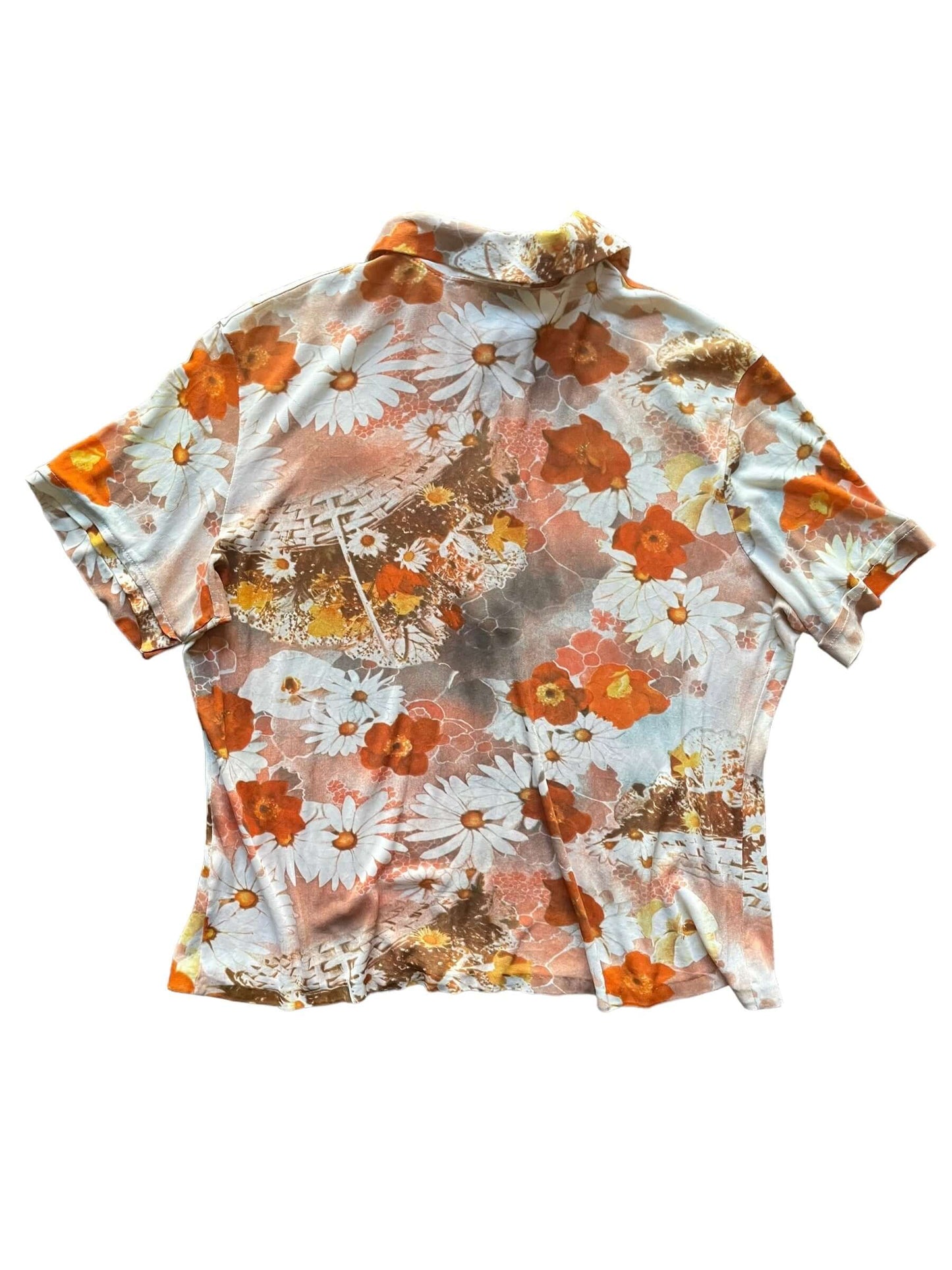 Back 1970s NPC Orange Floral Top L