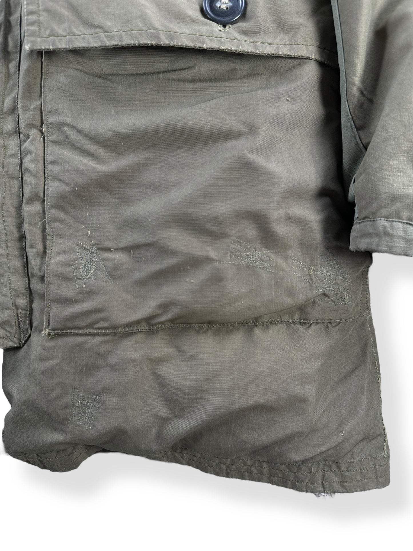 Repairs on Vintage Eddie Bauer Down Blizzard Proof Green Parka SZ M