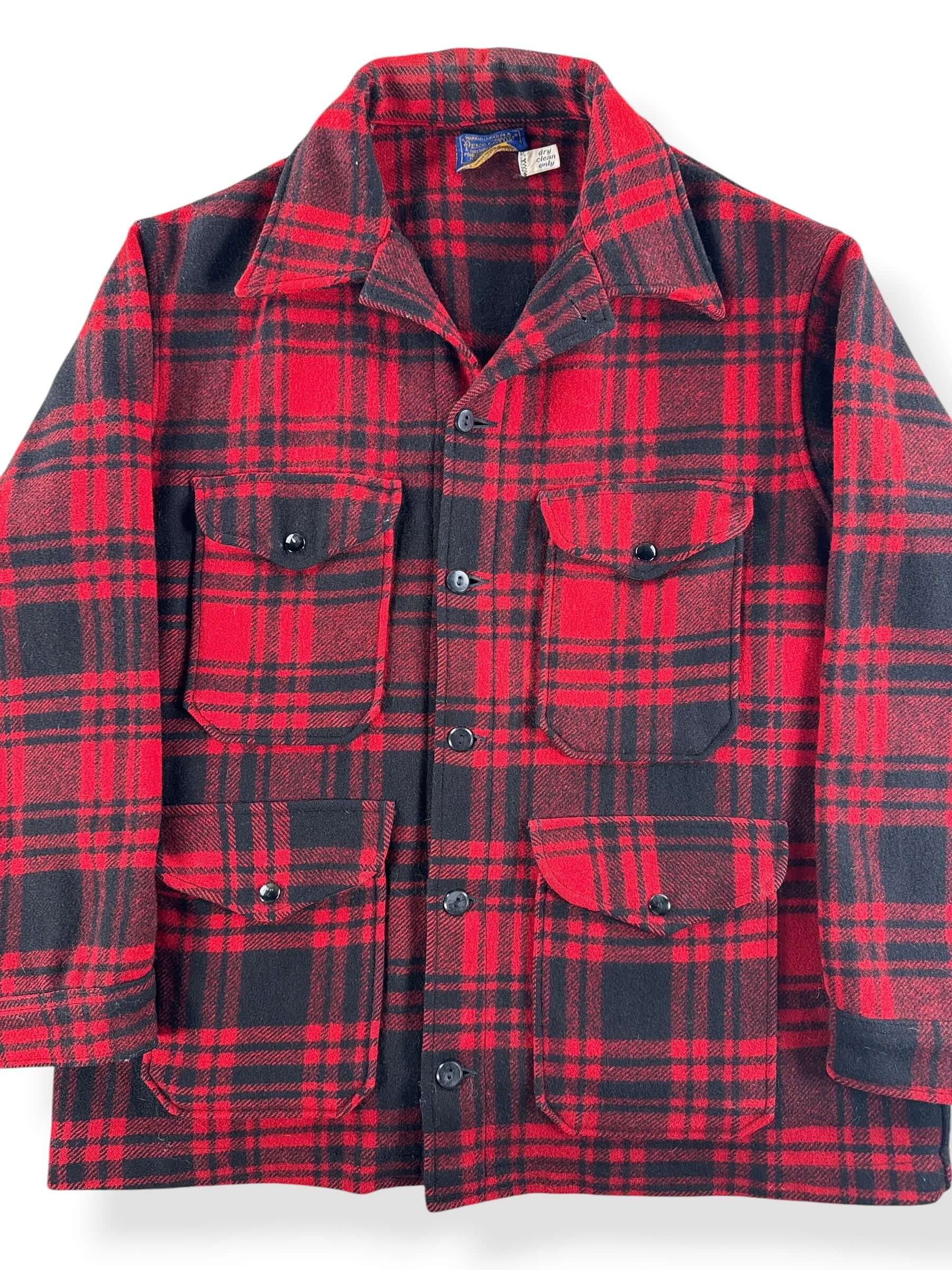 Front Close Up of Vintage Pendleton Red & Black Cruiser Jacket SZ XL