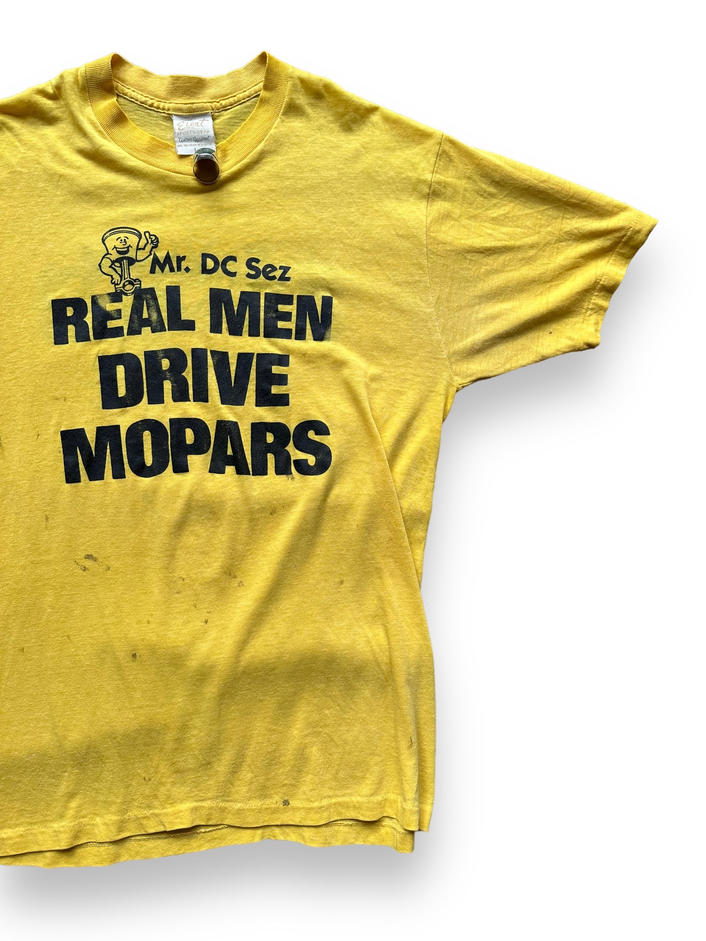 Front Left View of Vintage Real Men Drive Mopars Tee SZ L | Vintage Graphic T-Shirts Seattle | Barn Owl Vintage Tees Seattle