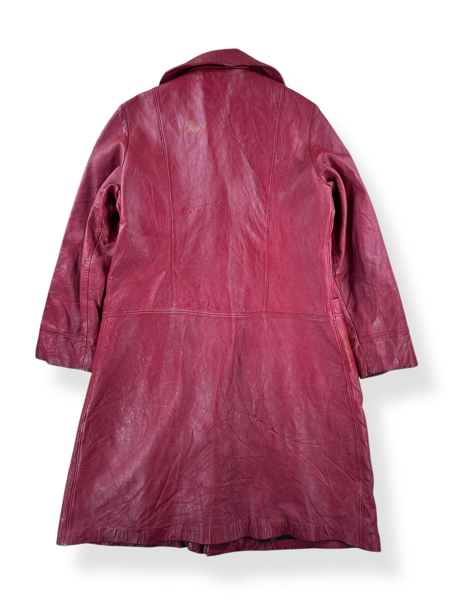 Back of Vintage Womens 70s Series 500 Red Leather Trench Coat SZ L