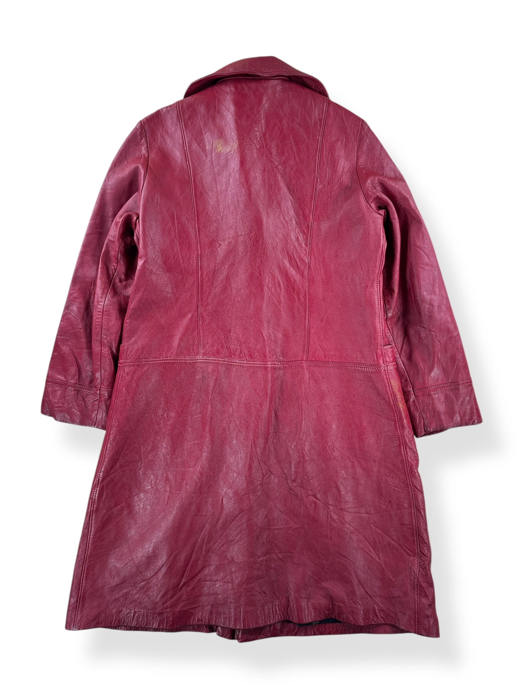 Back of Vintage Womens 70s Series 500 Red Leather Trench Coat SZ L