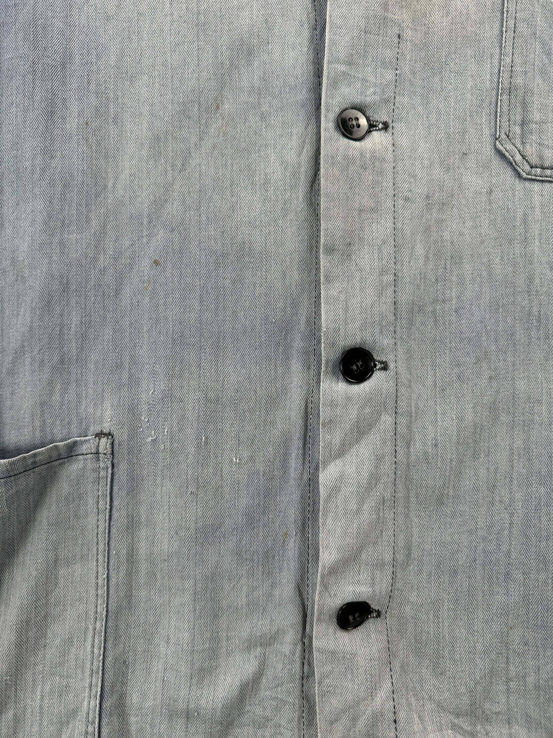 Wear on Vintage Amazingly Sunfaded French Chore Coat SZ L
