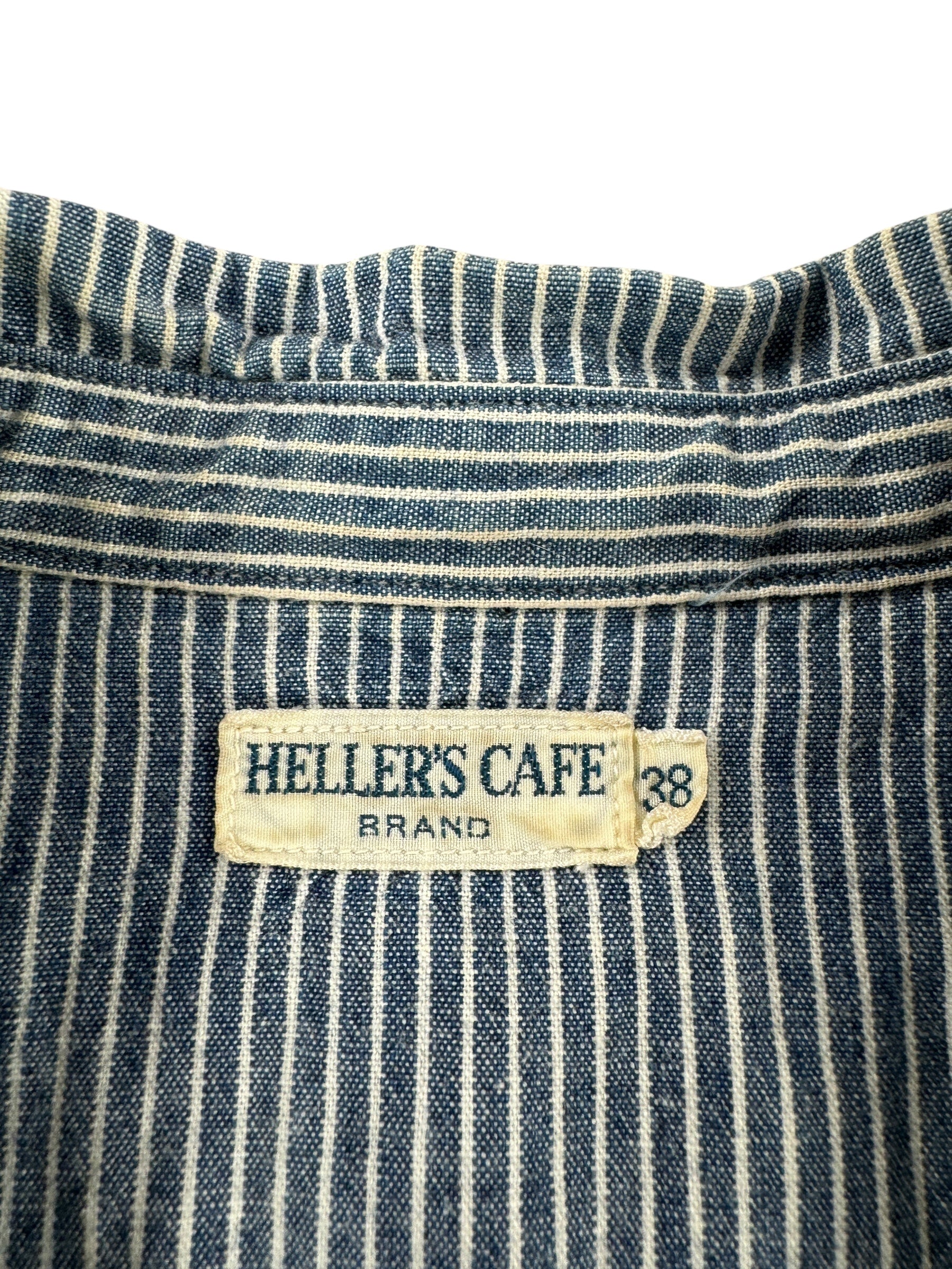Tag on Modern Repro Heller's Cafe Hickory Stripe Pullover Shirt SZ 38