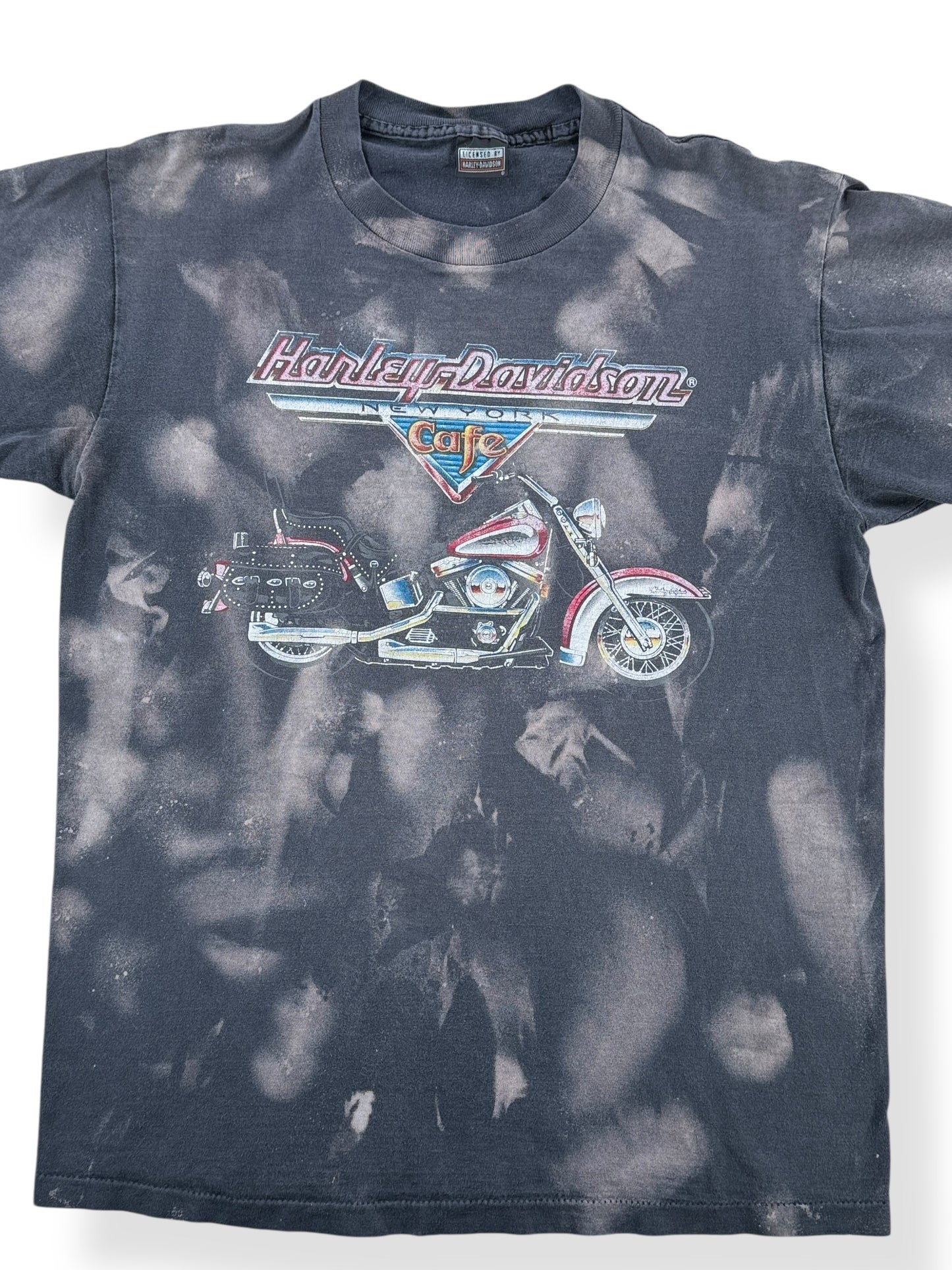 Front Close Up of Vintage Bleach Faded Harley Tee SZ L