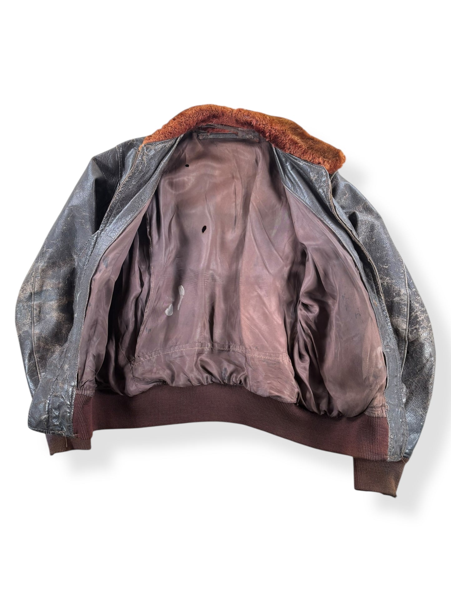 Inside of Vintage 40s Era G-1 Leather Flight Jacket SZ M AS IS