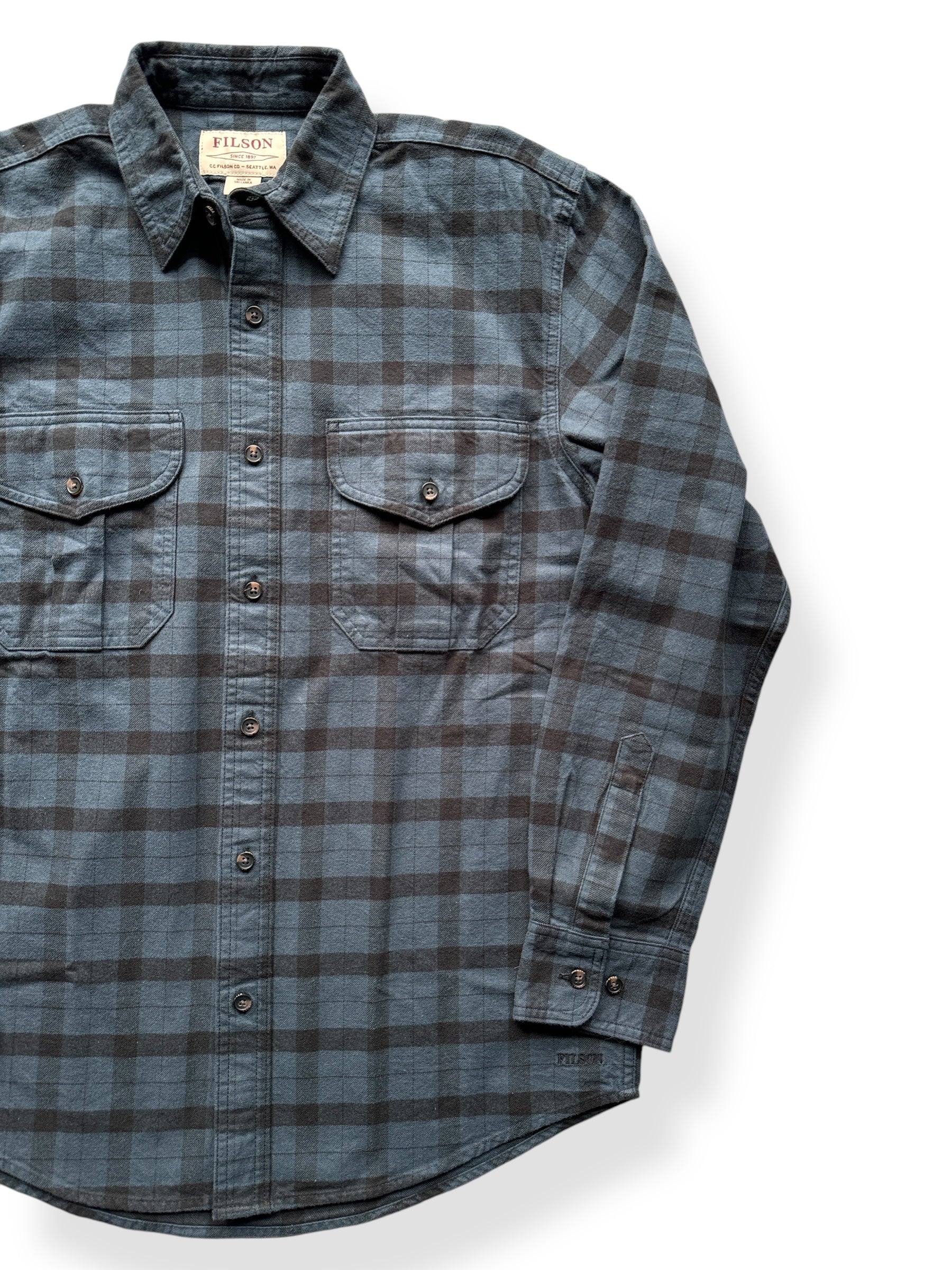 Front Left of NOS Filson Midnight Black Alaskan Guide Shirt SZ S