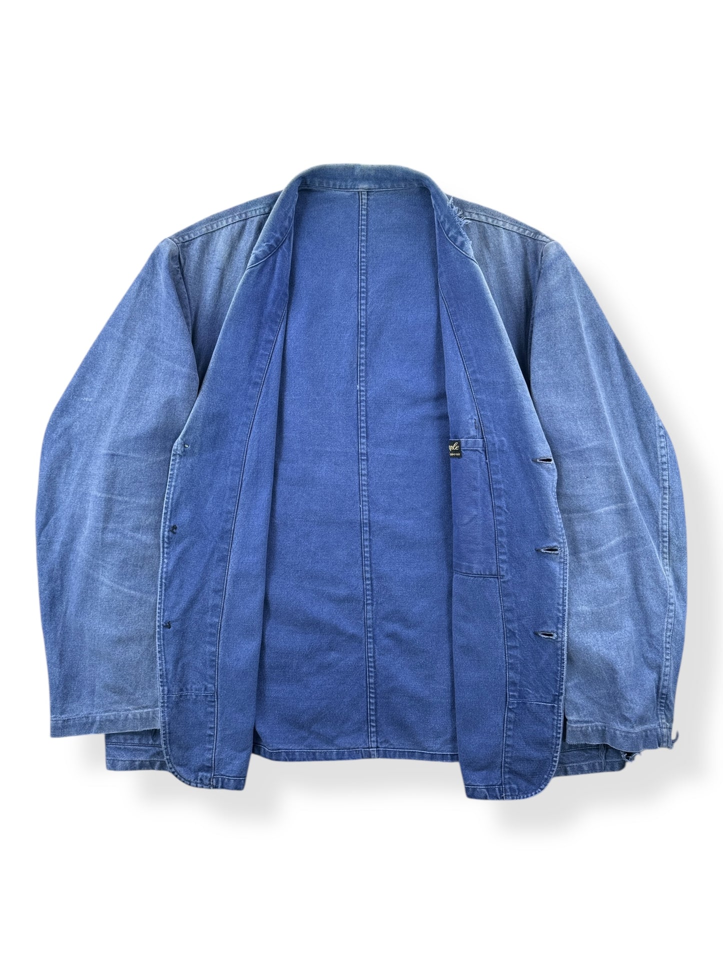 Inside of Vintage Sunfaded 50's Era French Chore Coat SZ XL