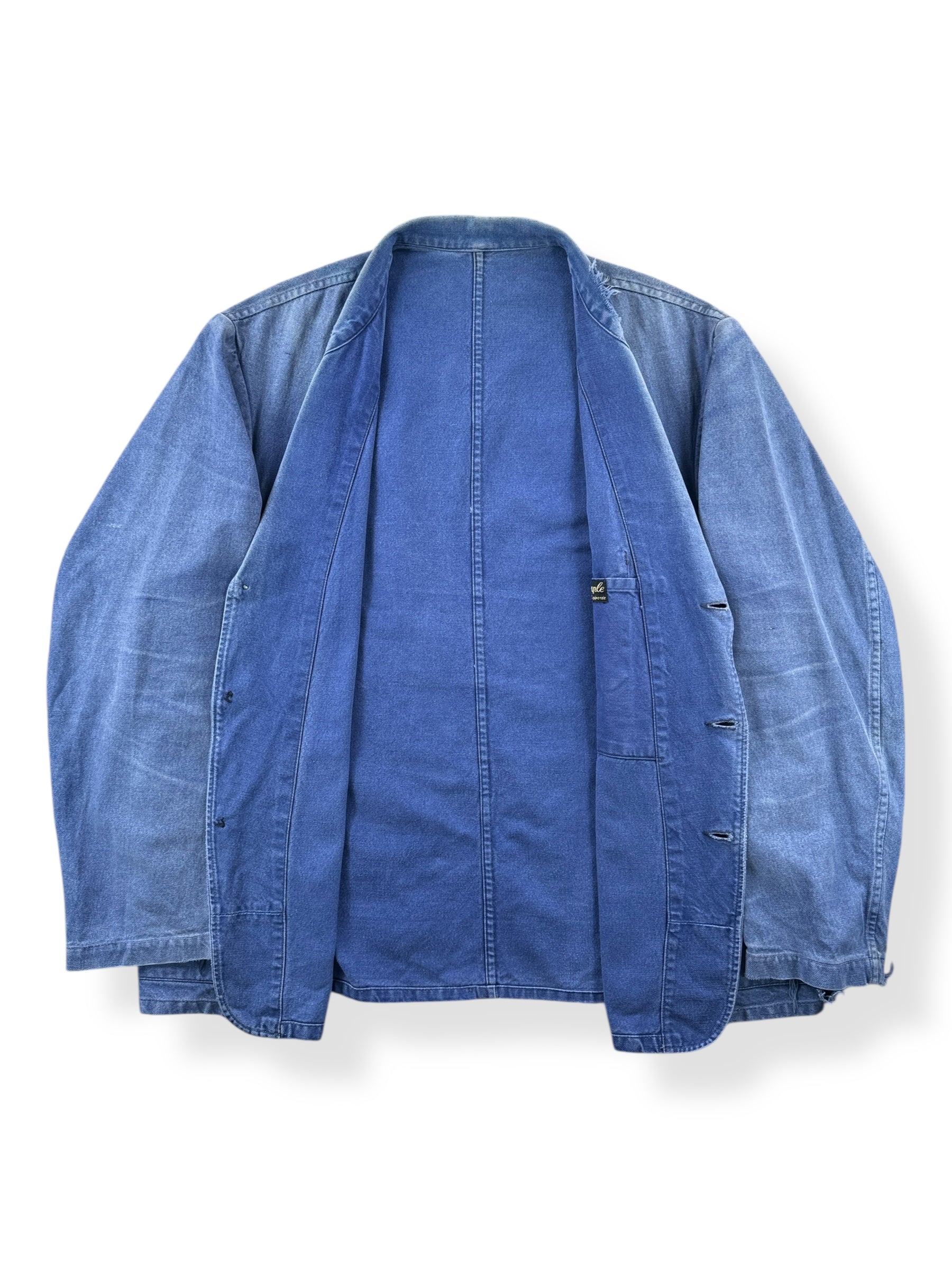 Inside of Vintage Sunfaded 50's Era French Chore Coat SZ XL