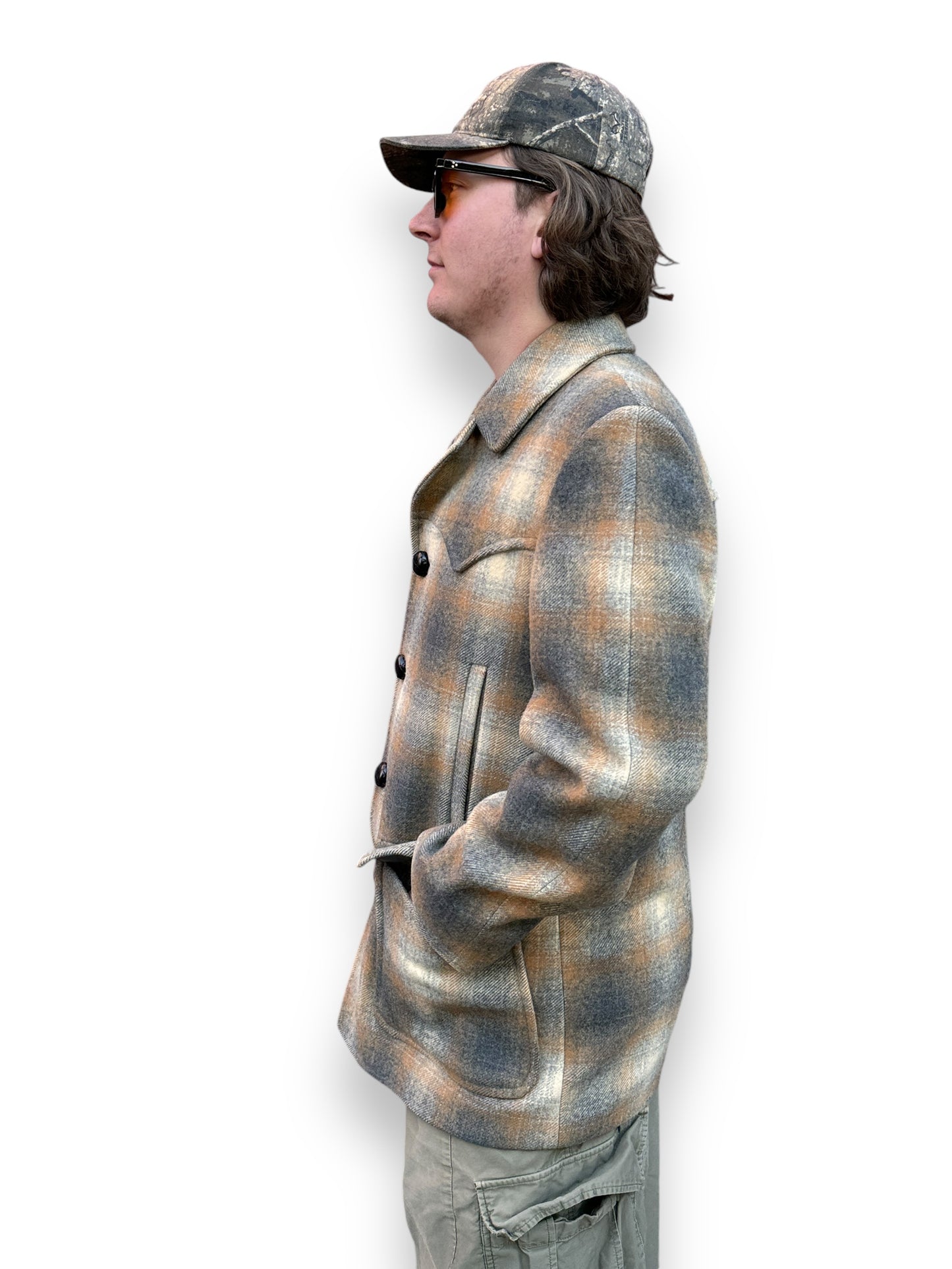 side on body of Vintage Pendleton Shadow Plaid Overcoat SZ 42