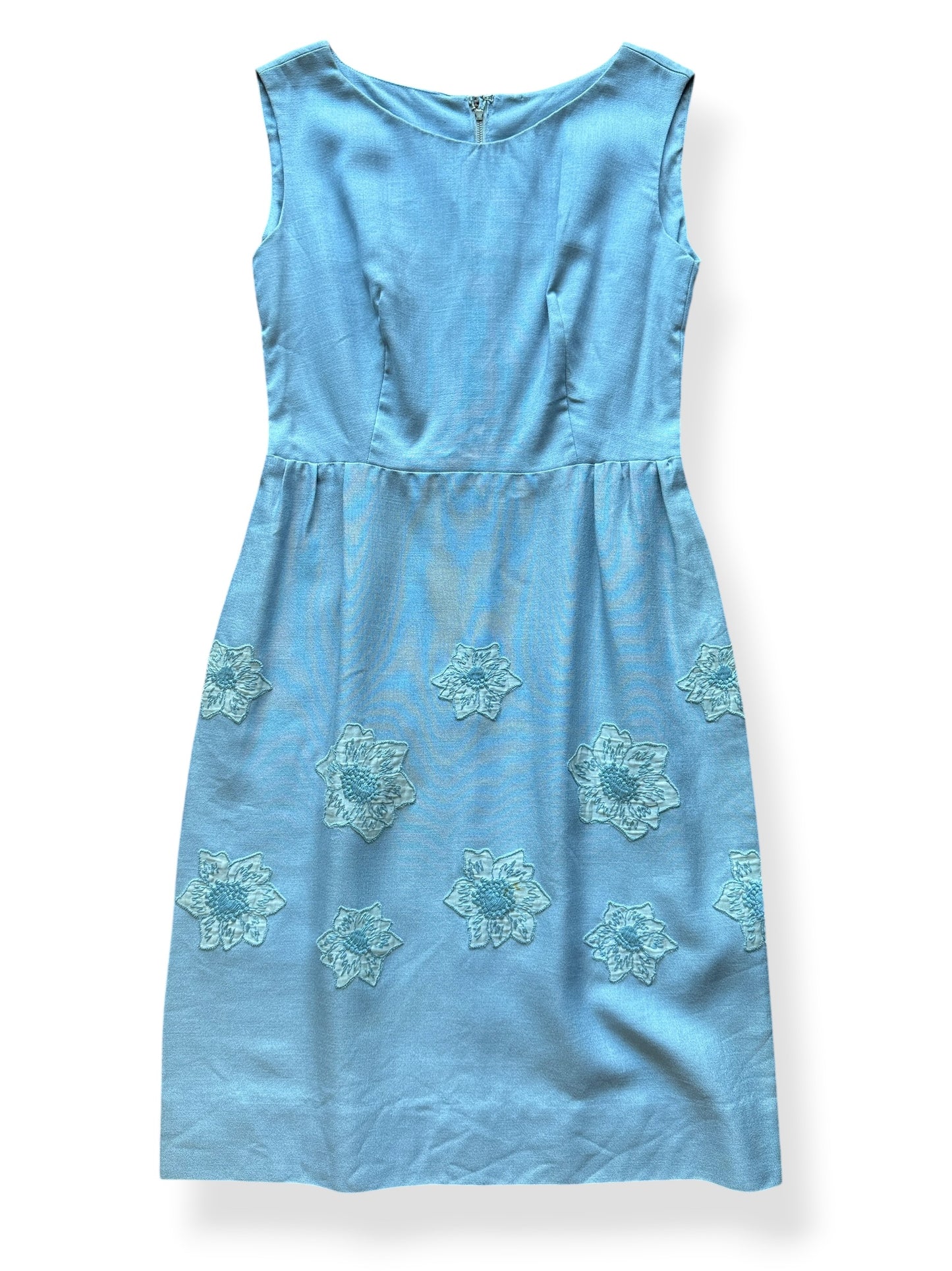 Front of Vintage Sky Blue Floral Embroidered Dress SZ M - AS IS
