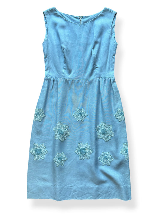 Front of Vintage Sky Blue Floral Embroidered Dress SZ M - AS IS